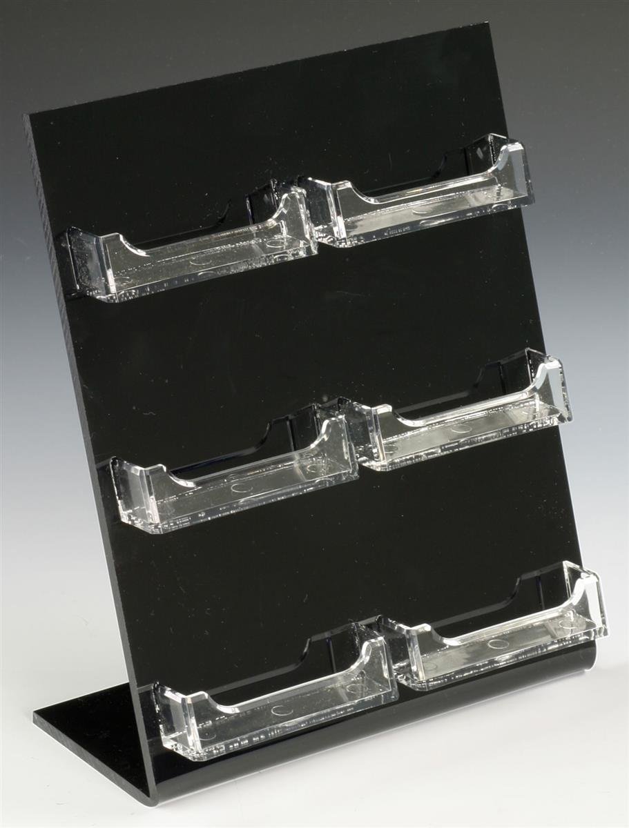 FixtureDisplays® 6-Pocket Acrylic Business Card Holder - Black Slant Back Tabletop Display with Open Pockets (19759) - Perfect for Reception Desks, Trade Shows & Office Organization