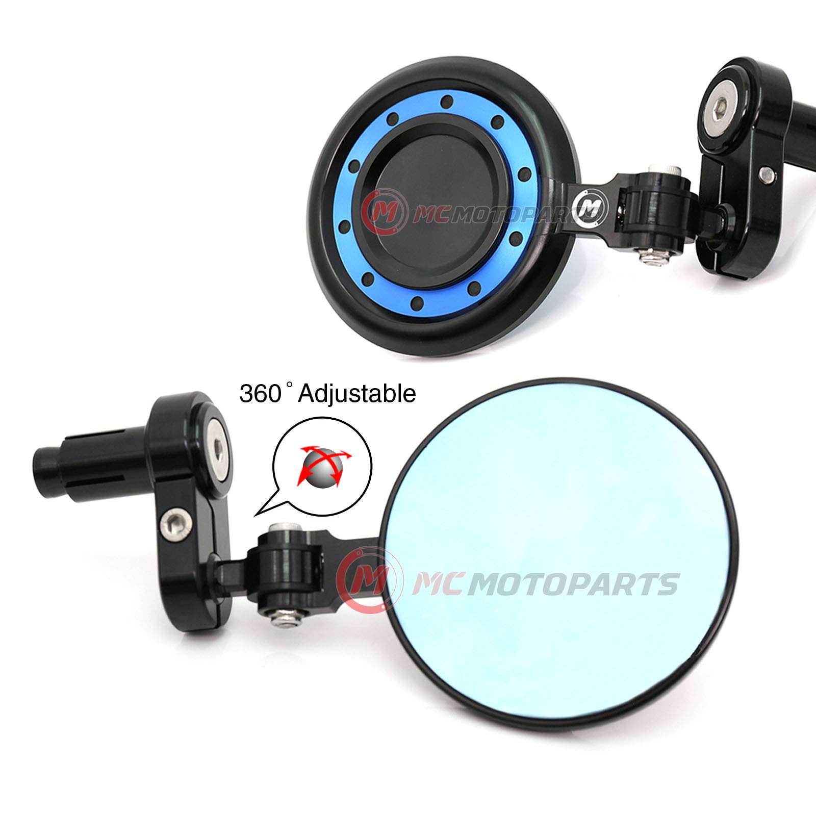 Blue REACTOR Bar End Mirrors for Yamaha FZ1 FZ6 Fazer 600 S FZ8 Fazer MT07 MT09 XJ6 Diversion (2016-2018) - Universal Motorcycle Safety Mirrors for Better Rear Visibility While Riding