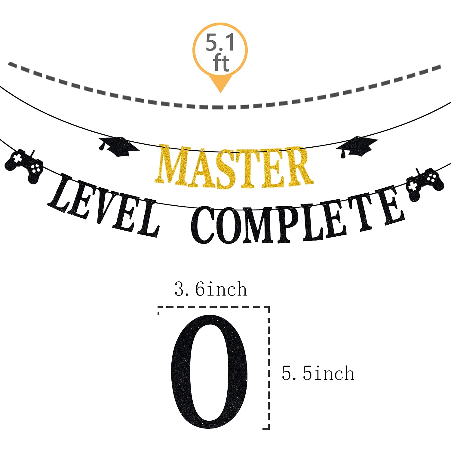 Master Level Complete Banner - Congrats Master Banner for Video Game Themed Graduation Decor | Gold Black Glitter Class of 2025 Graduation Party Supplies | Perfect for Gaming Graduation Parties, School Celebrations & Achievement Decorations