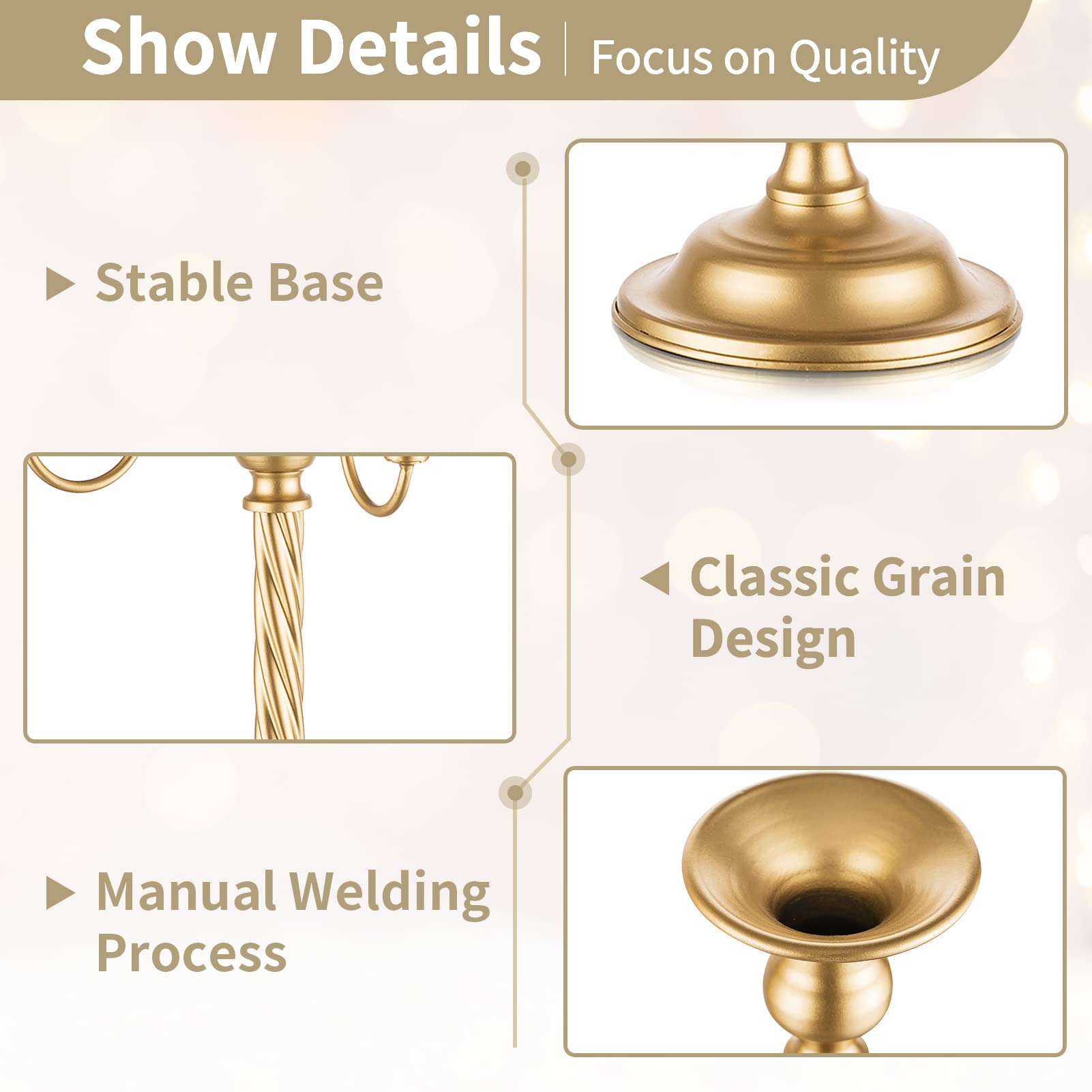 Gold 5-Arm Tall Candle Holder Set of 2 - 21 Inch Metal Candelabra for Weddings, Fireplace, Halloween & Church Decor - Elegant Table Centerpiece for Home & Special Occasions