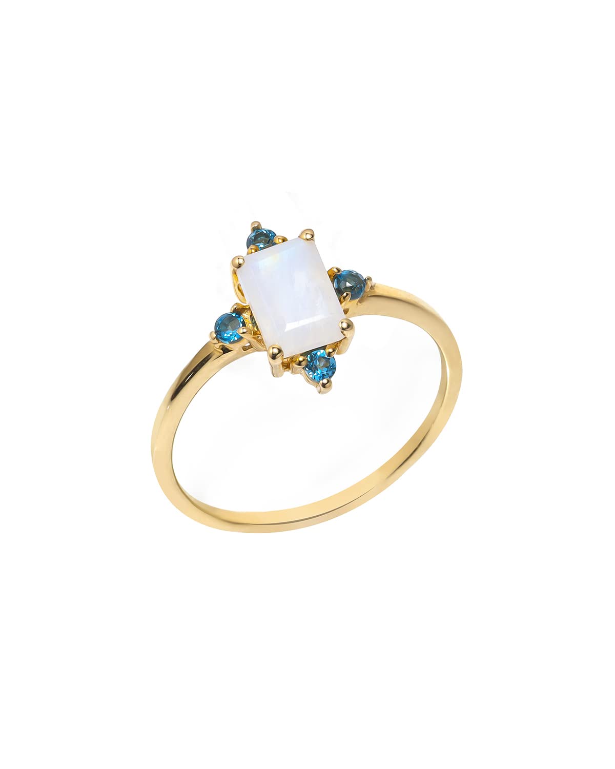 1.57 ct Moonstone & London Blue Topaz 10K Yellow Gold Ring for Women - Elegant Birthstone Jewelry Gift for Anniversary, Engagement & Special Occasions