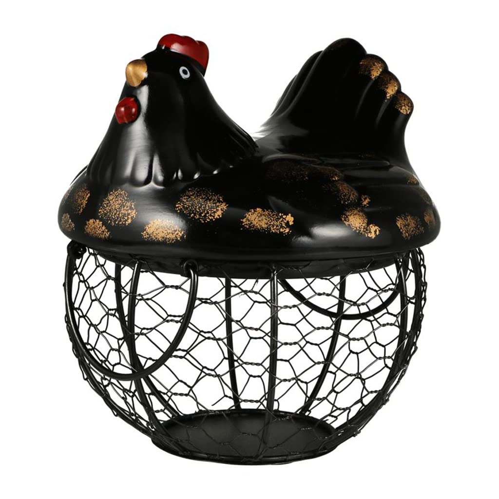 LEIGE Chicken-Shaped Snack Basket & Egg Holder - 16x19cm Black Home Storage Organizer for Kitchen Counter, Dining Table, and Party Serving