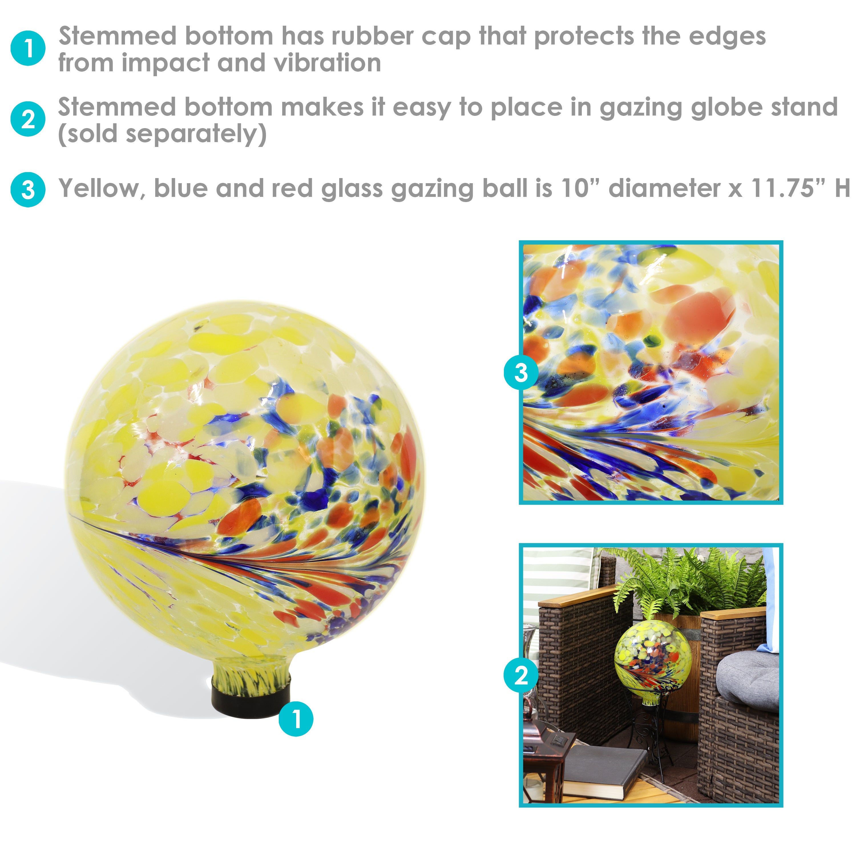 Sunnydaze 10-Inch Outdoor Glass Gazing Globe - Reflective Garden Decor for Patio, Yard & Landscaping - Perfect for Meditation Spaces & Zen Gardens