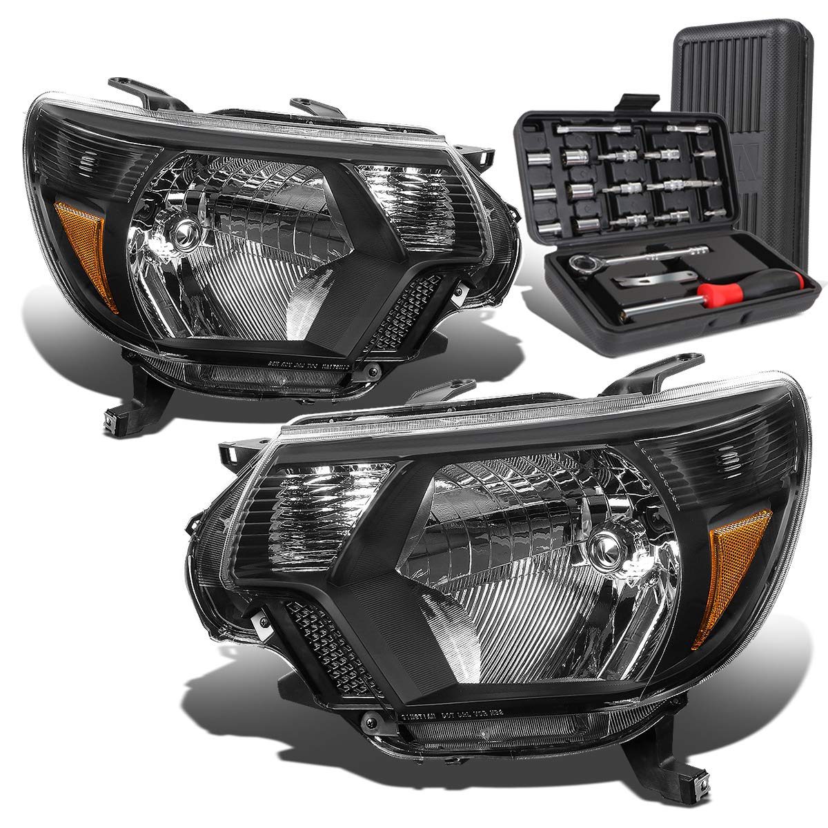 Auto Dynasty Black Housing Amber Corner Headlight Lamps with Tool Kit - Compatible with Toyota Tacoma 2012-2015 | Off-Road Lighting Upgrade for Trucks & SUVs