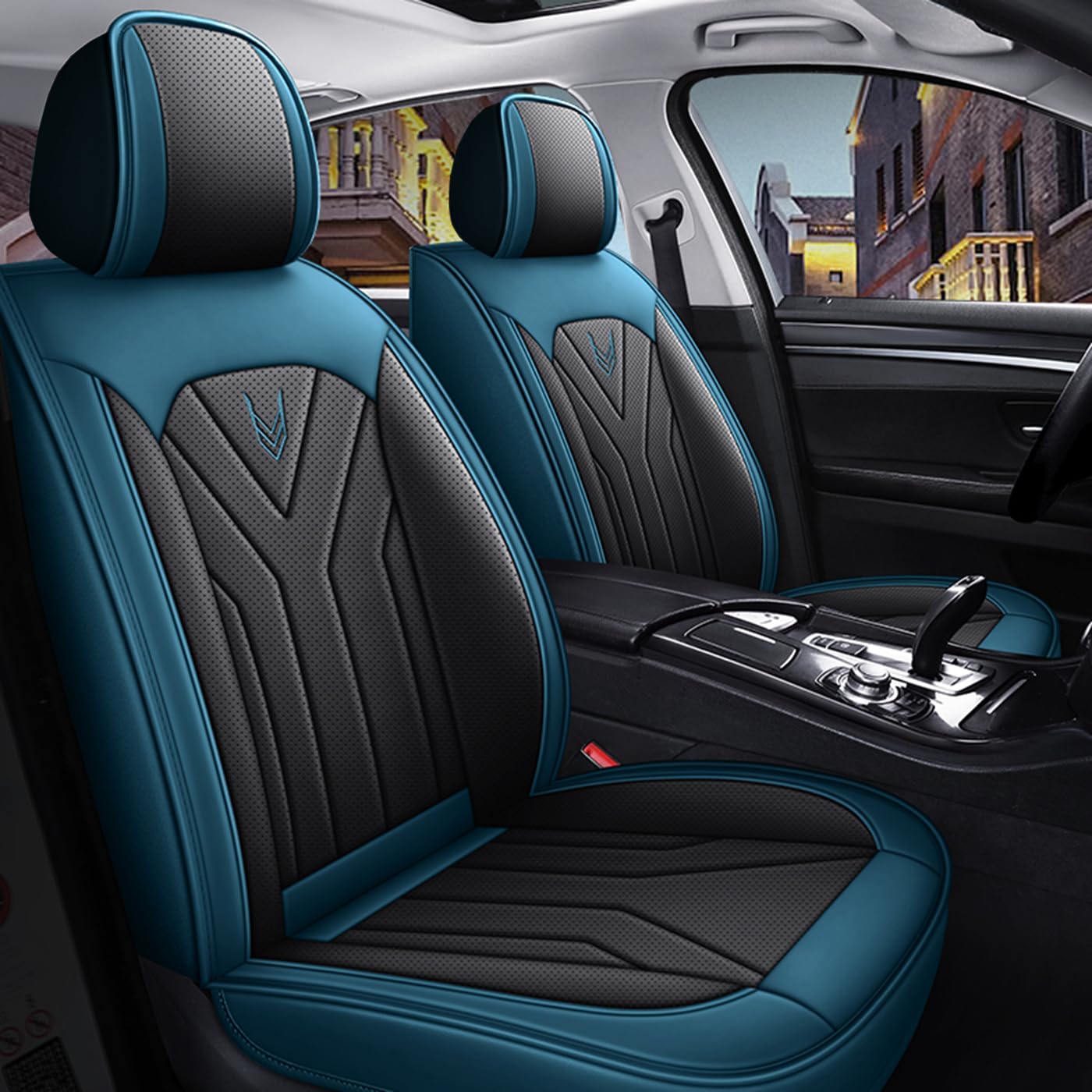 Premium 3D Foam Back Support Car Seat Covers Full Set - 5 Seat Universal Fit for Most Vehicles | Nappa Leather, Super Breathable, All Season Car Seat Cushion with Storage Bags (Black/Blue) - Perfect for Long Drives, Commuting & Family Road Trips