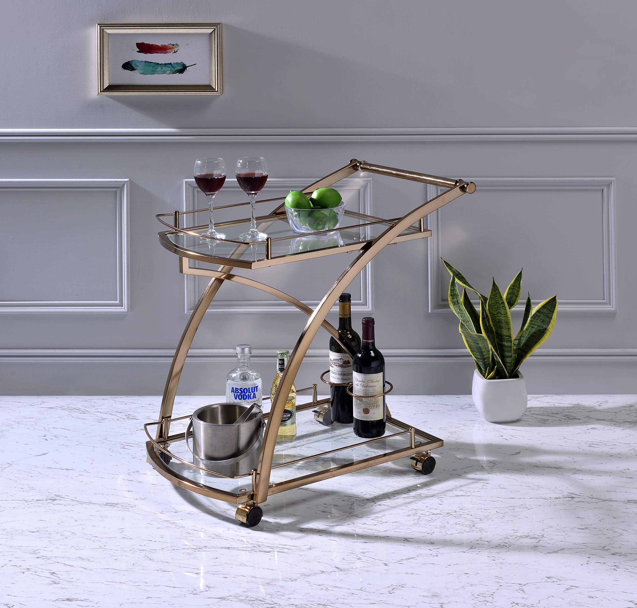 KB Designs 2-Tier Rolling Kitchen Serving Cart - Gold & Glass Bar Cart for Home, Living Room, Kitchen | Perfect for Entertaining, Beverage Storage & Mobile Serving Station