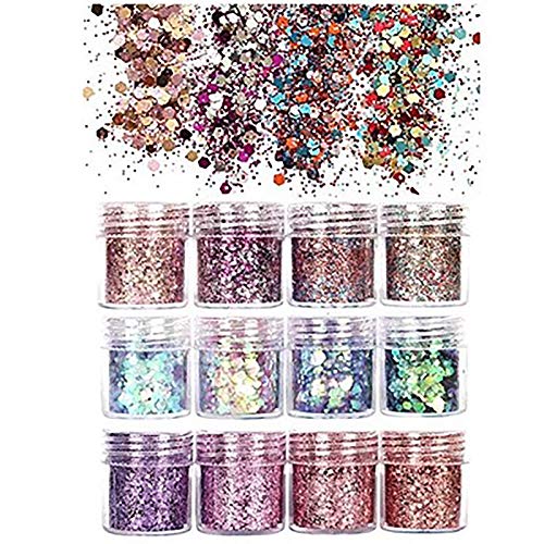 12 Colors Acrylic Powder Set with Sequins Glitter - Polymer Nail Powder Kit for Nail Extensions & Designs - Perfect for Salon, Home Manicure & DIY Nail Art
