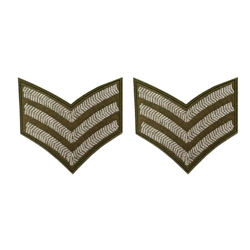 Silver Army Military Embroidered Iron-On Patches - Cute Sergeant Stripes for Uniforms, Jackets & Backpacks | DIY Sew-On Badges for Cosplay, Costumes & Fashion Accessories