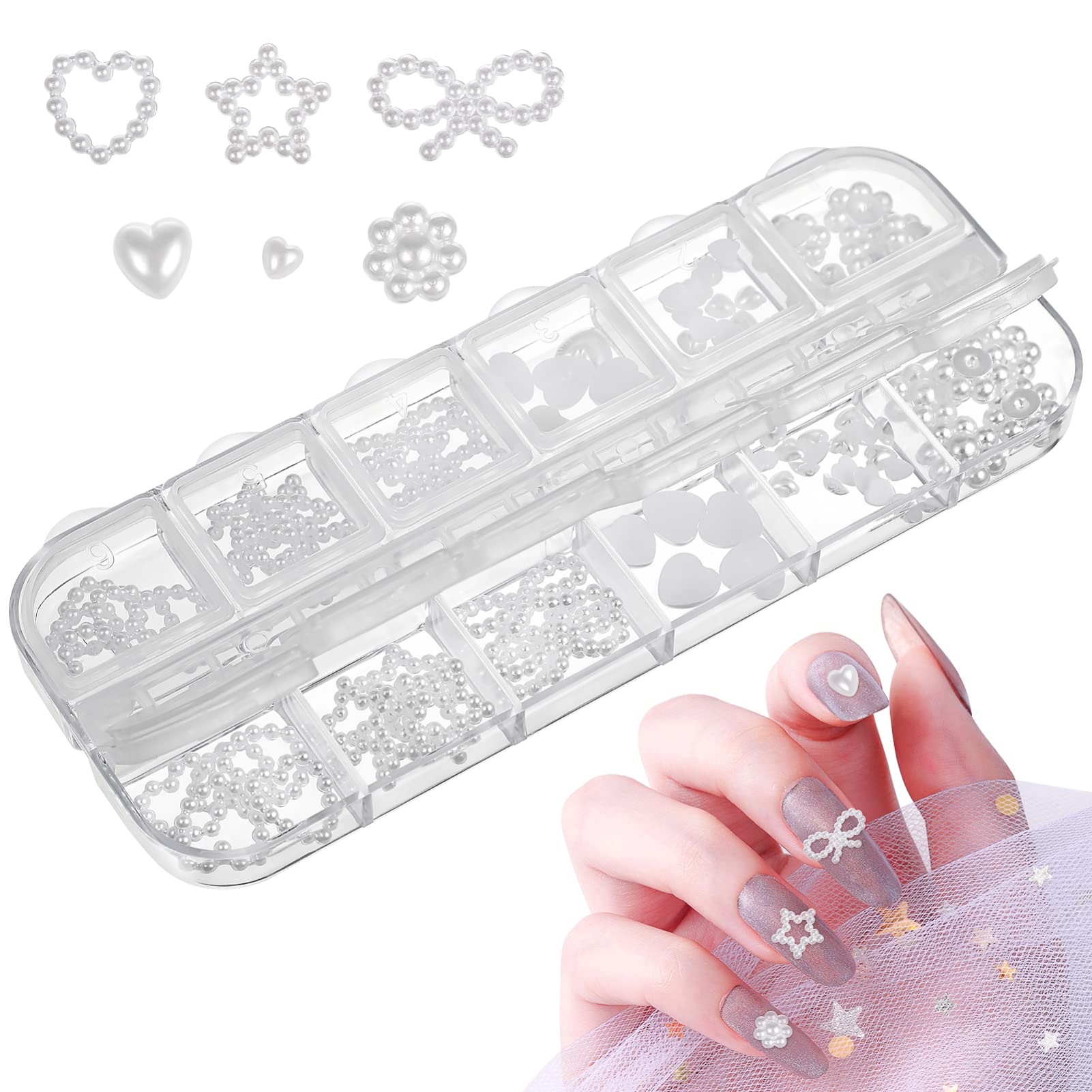 Minkissy 1 Box Nail Art Decorations - 500pcs Flat White Pearl Nail Charms for Manicure, DIY Nail Art Supplies & Nail Decoration Accessories - Perfect for Home Salon, Bridal Nails & Party Nail Art Designs