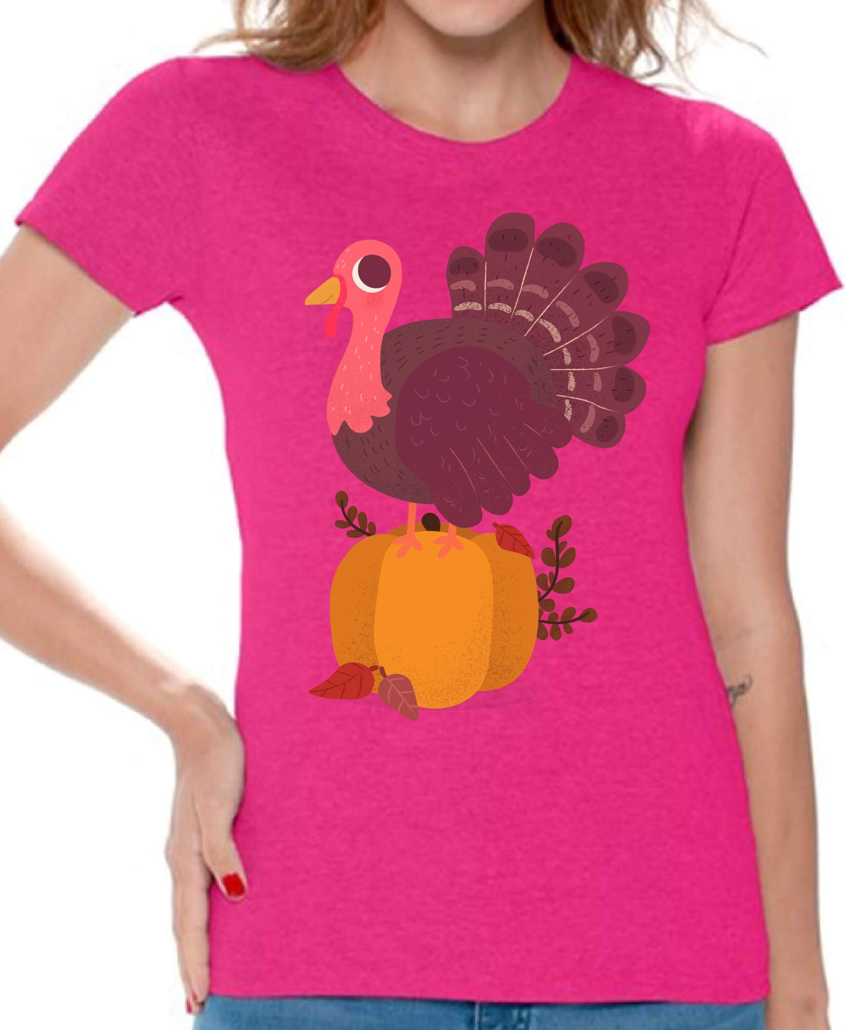 Funny Thanksgiving T-Shirt for Women - Happy Turkey Graphic Tee - Cute Holiday Outfit for Family Gatherings & Friendsgiving Parties