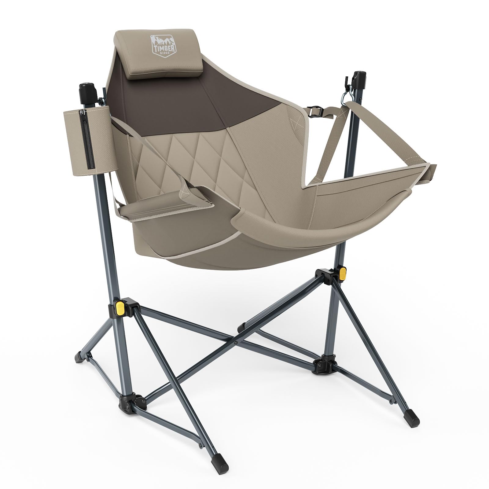 TIMBER RIDGE Heavy Duty Folding Hammock Chair - Adjustable Backrest Supports 300lbs, Portable Camping Chair for Outdoor, Travel, Patio & Backyard Relaxation | Perfect for Camping Trips, Beach Lounging & Garden Use (Tan)