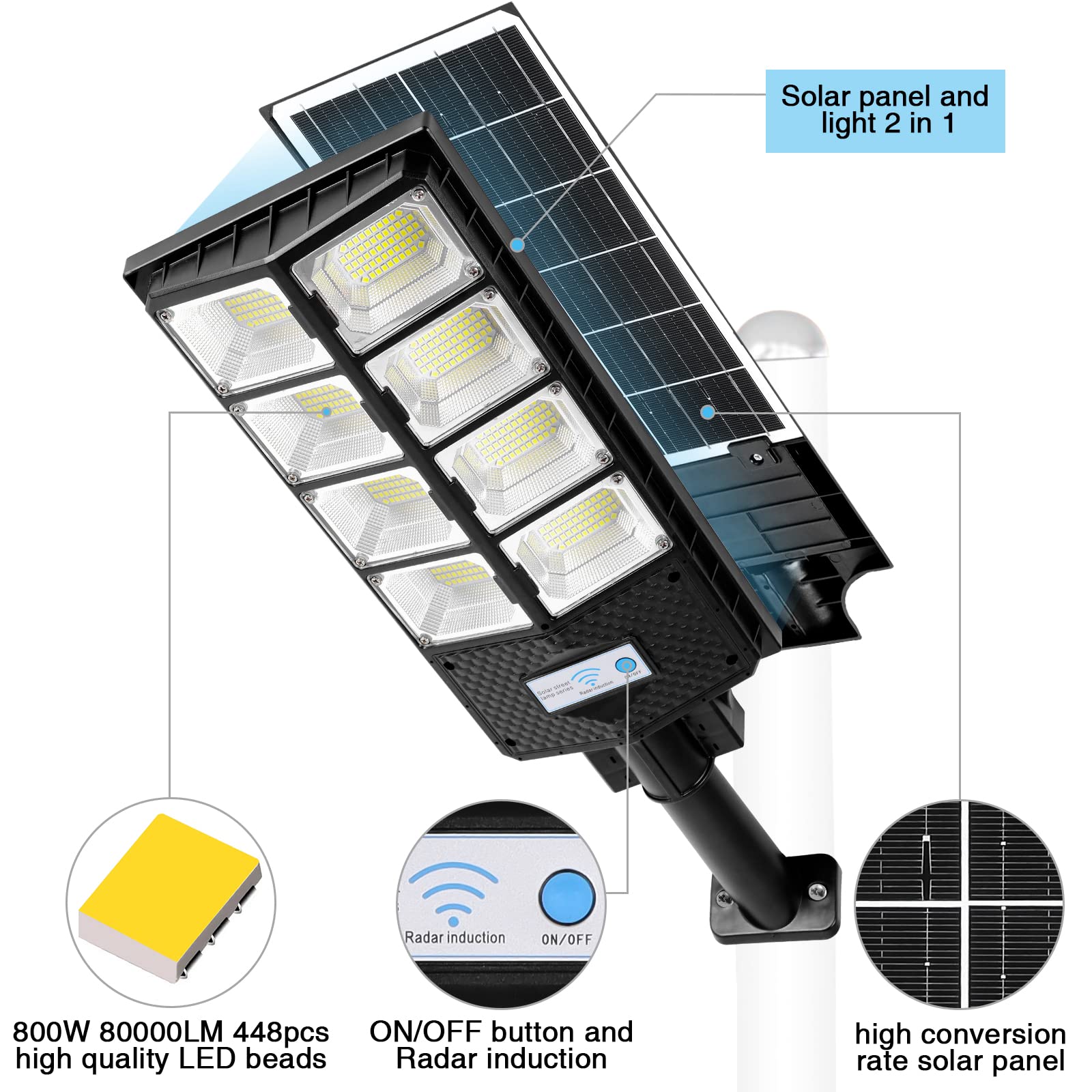 ZJOJO 4-Pack Solar Street Lights Outdoor Waterproof - 6500K 10000LM 448 LEDs Solar Parking Lot Lights with Motion Sensor & Remote Control | Dusk to Dawn Security Lighting for Driveway, Yard, Garden, Pathway & Backyard