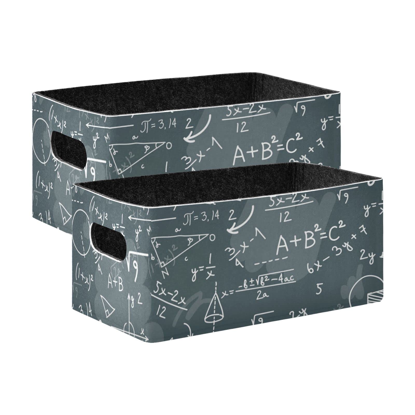 Collapsible Felt Storage Bins - 2-Pack Rectangular Math Chalkboard Design Toy Organizer for Kids Room, Closet, Laundry & Shelf Storage | Perfect for Organizing Toys, Books, and Clothes in Nursery, Playroom or Classroom