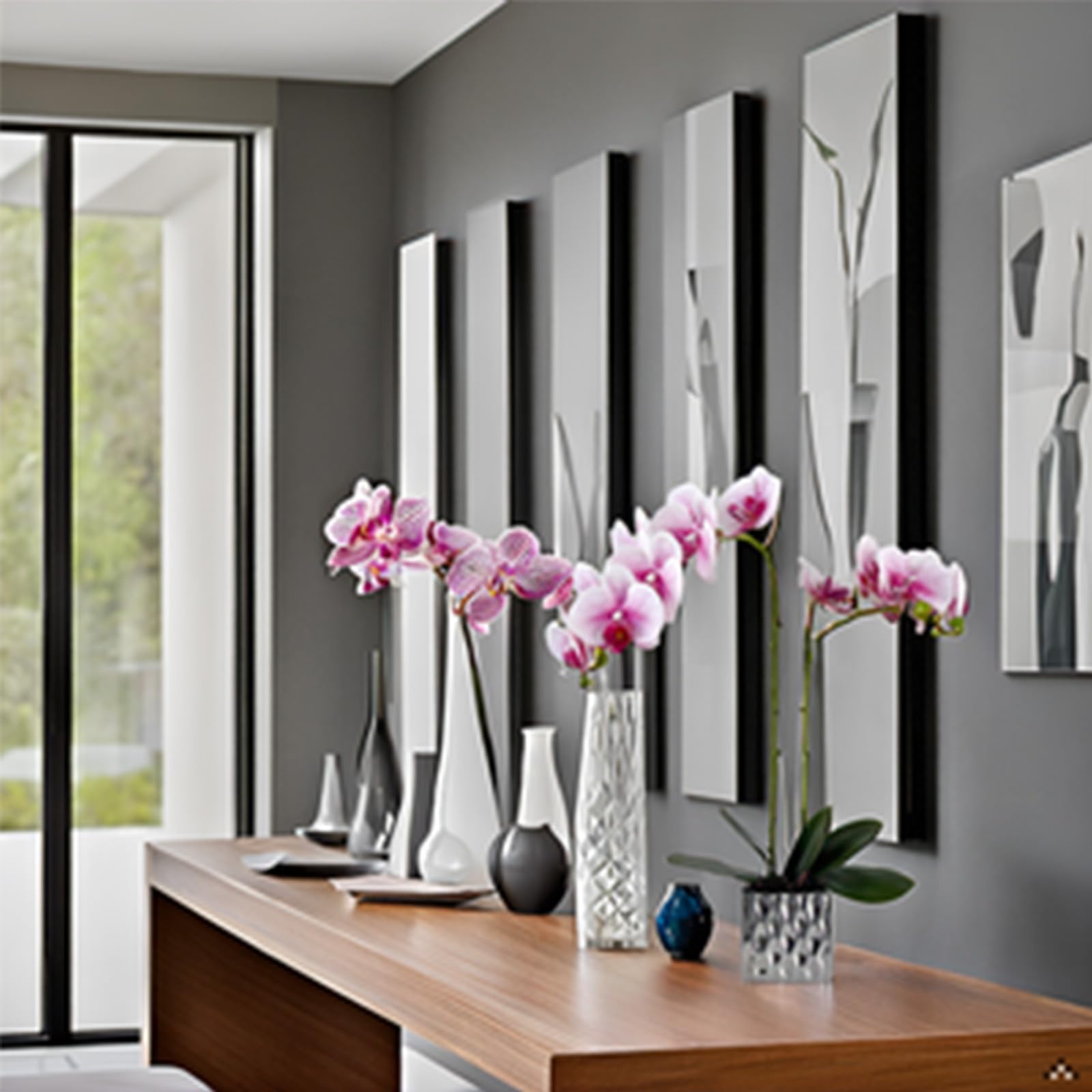 Artificial Orchid Flowers in Silver Vases - Elegant Fake Flower Arrangement for Home Decor | Perfect for Living Room, Wedding Centerpieces & Office Decoration