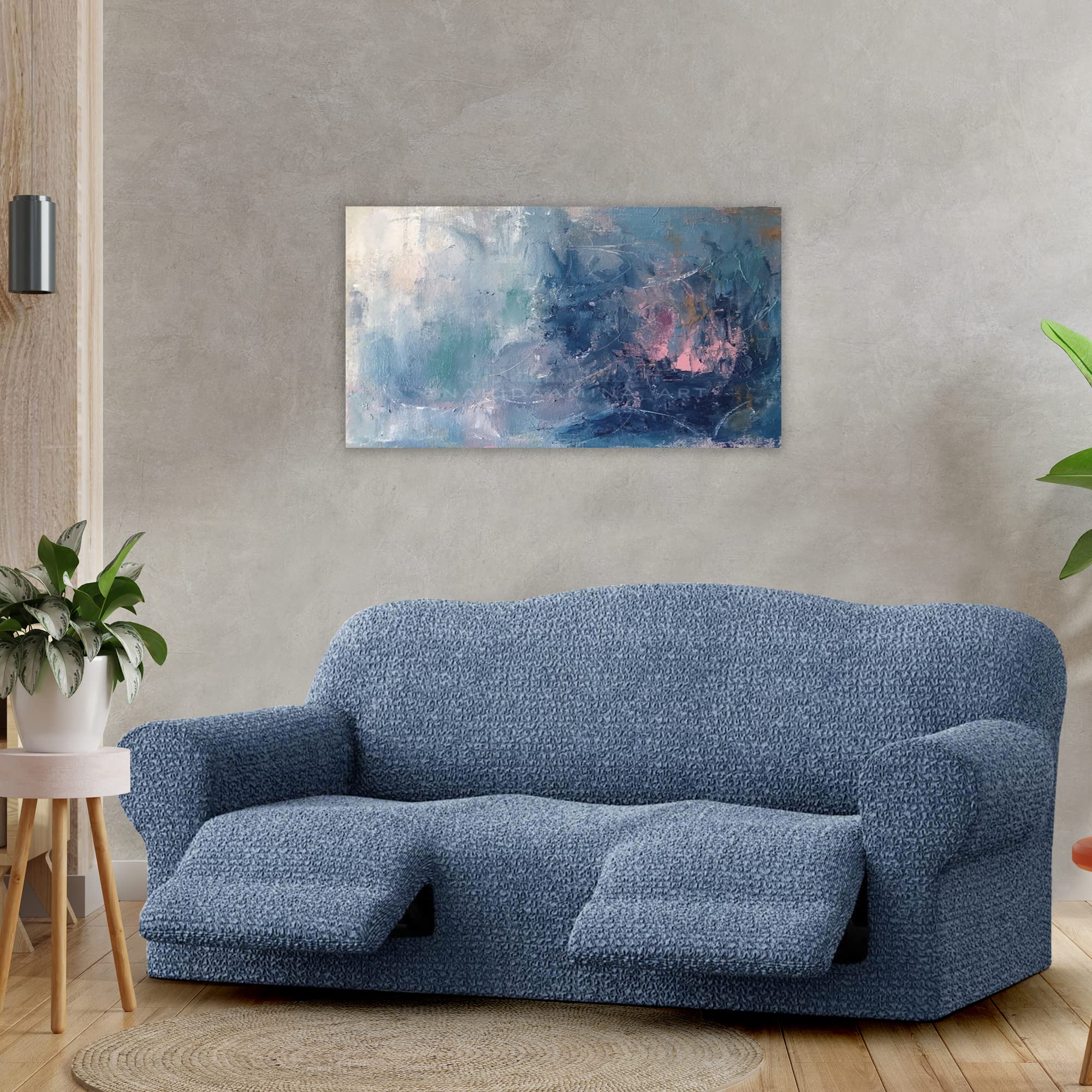 PAULATO BY GA.I.CO. Recliner Sofa Cover - Stretchable 1-Piece Reclining Couch Slipcover - Soft Polyester Fabric Furniture Protector - Mille Righe Collection (Blue) - Perfect for Living Room, Home Theater & Office Use