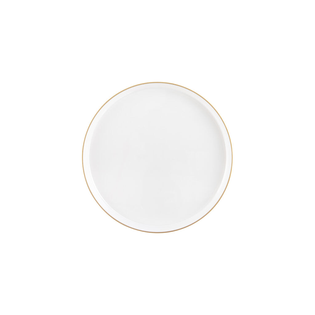 Pearl and Gold Rim Round Plastic Plates (10 Pack) - Elegant Disposable Dinnerware for Parties, Weddings, and Events - Durable and Stylish Tableware for Any Occasion