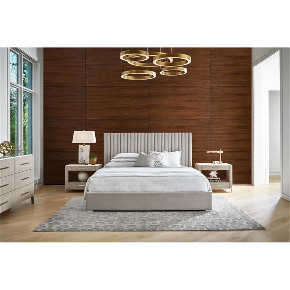 Universal Fabric Queen Panel Bed with Wall Panels - Beige Upholstered Platform Bed Frame for Master Bedroom & Guest Room - Modern Elegant Bedroom Furniture with Headboard & Footboard
