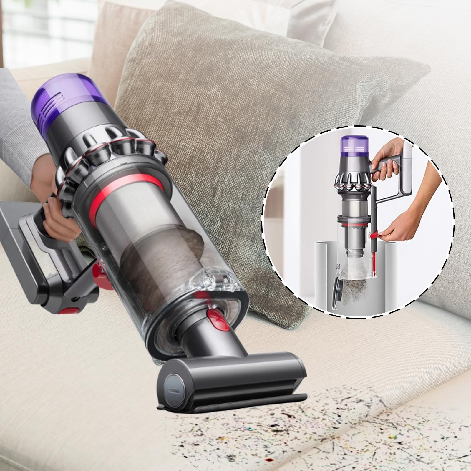 Dyson V10 Vacuum Cleaner Replacement Dust Bin - Large 8 Inch Canister Compatible with Dyson V10 Absolute/Animal (Part No. 969509-01) - Perfect for Pet Hair, Deep Cleaning & Home Maintenance