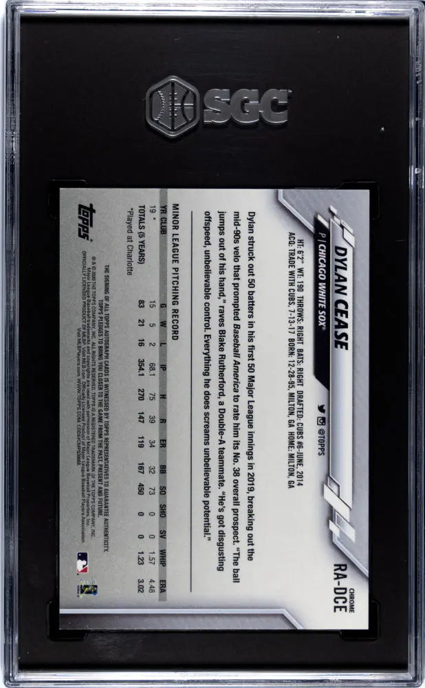 2020 Topps Chrome Baseball Dylan Cease RC Rookie Auto Autograph SGC 9.5 Gem Mint - Perfect for Collectors & Sports Memorabilia Display