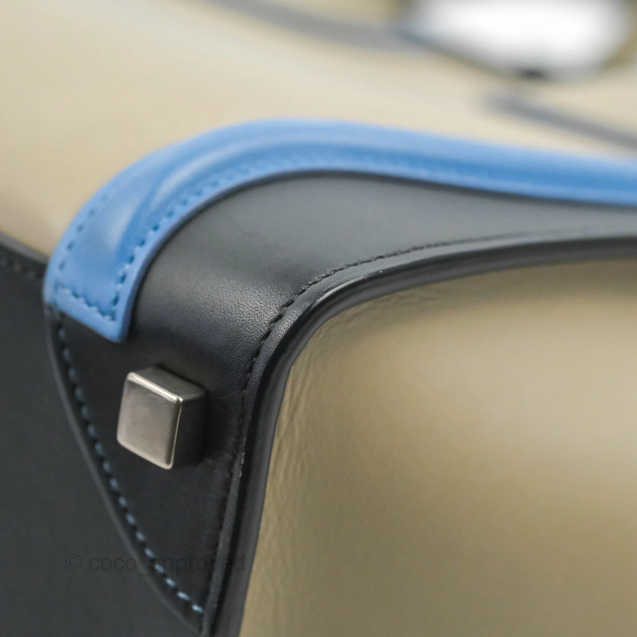 Celine Micro Luggage Bag in Taupe, Blue & Black Calfskin Leather - Perfect for Work, Travel & Everyday Luxury Handbag