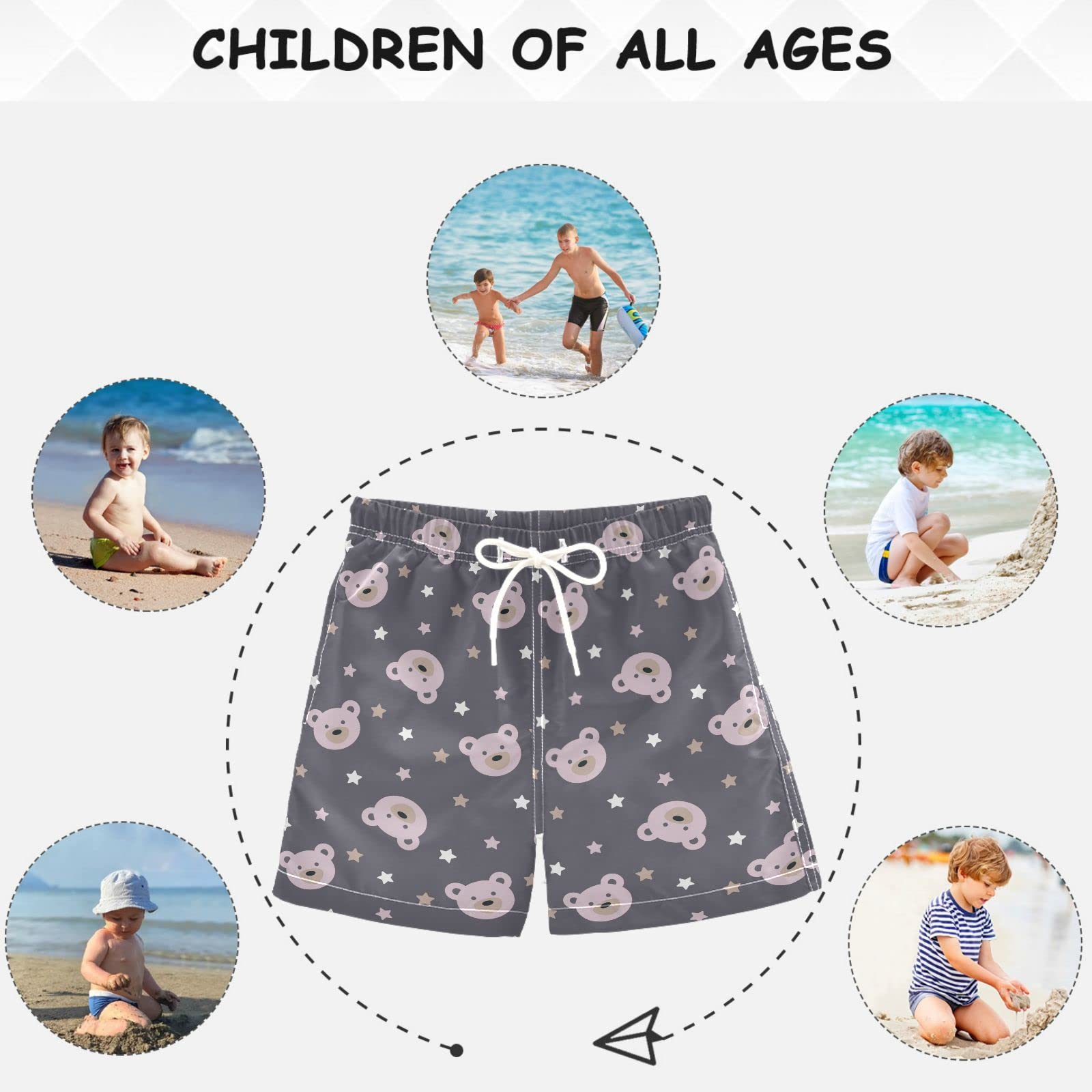 Visesunny Boys Swim Trunks - Cute Bear Swimwear for Toddlers at Beach/Pool