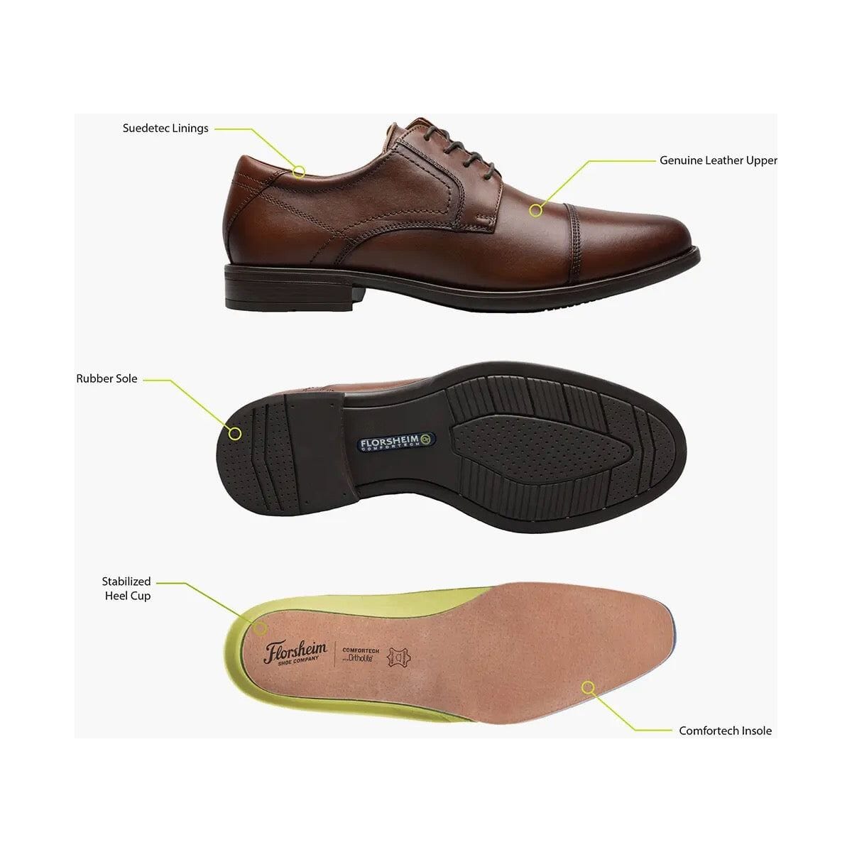 Florsheim Midtown Cap Toe Oxford Dress Shoes in Cognac - Medium & Wide Widths for Men - Perfect for Business, Office & Formal Occasions