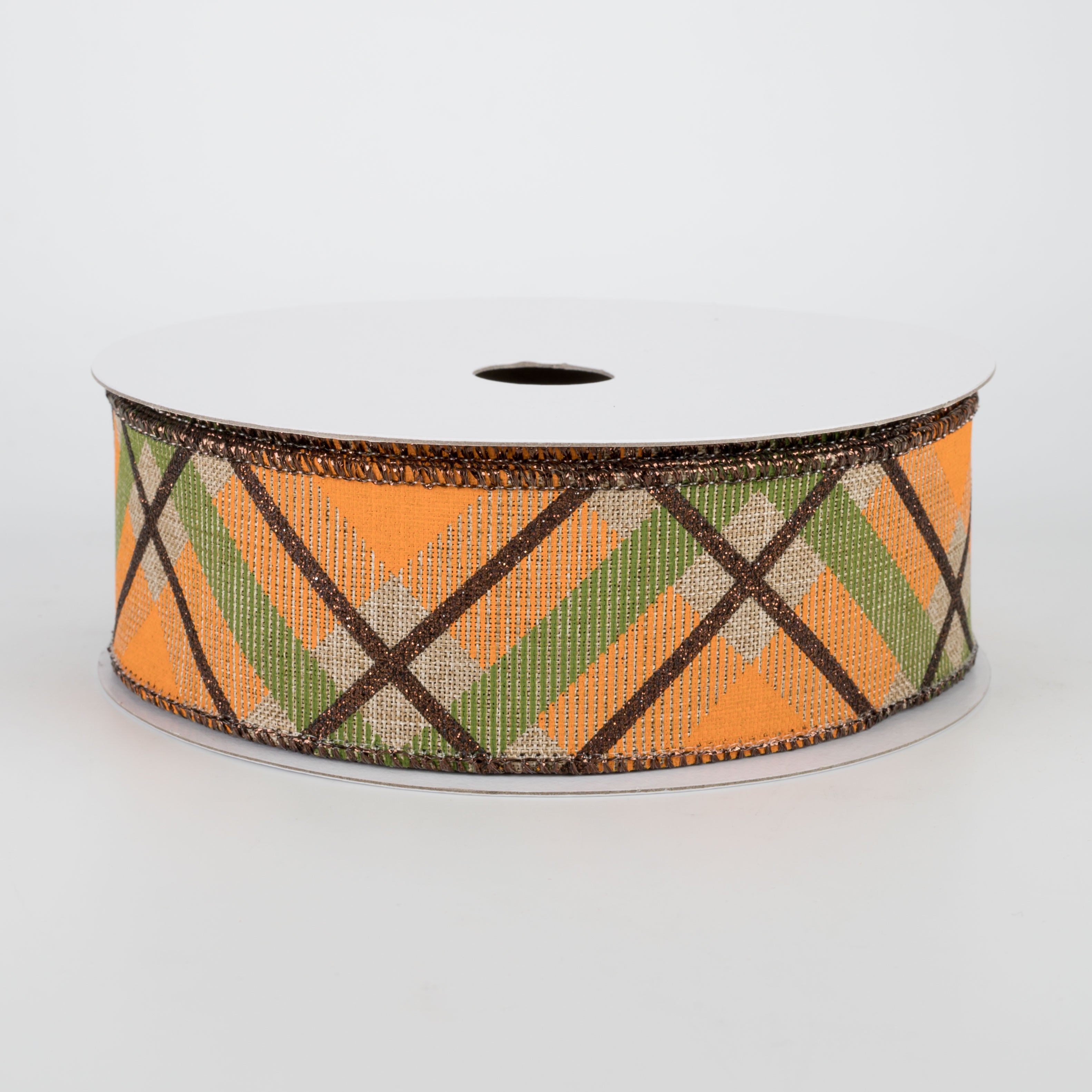 1.5 Inch Glitter Plaid Ribbon - Light Beige, Brown, Orange, Moss (10 Yards) - Perfect for Gift Wrapping, Scrapbooking, DIY Crafts and Holiday Decorations