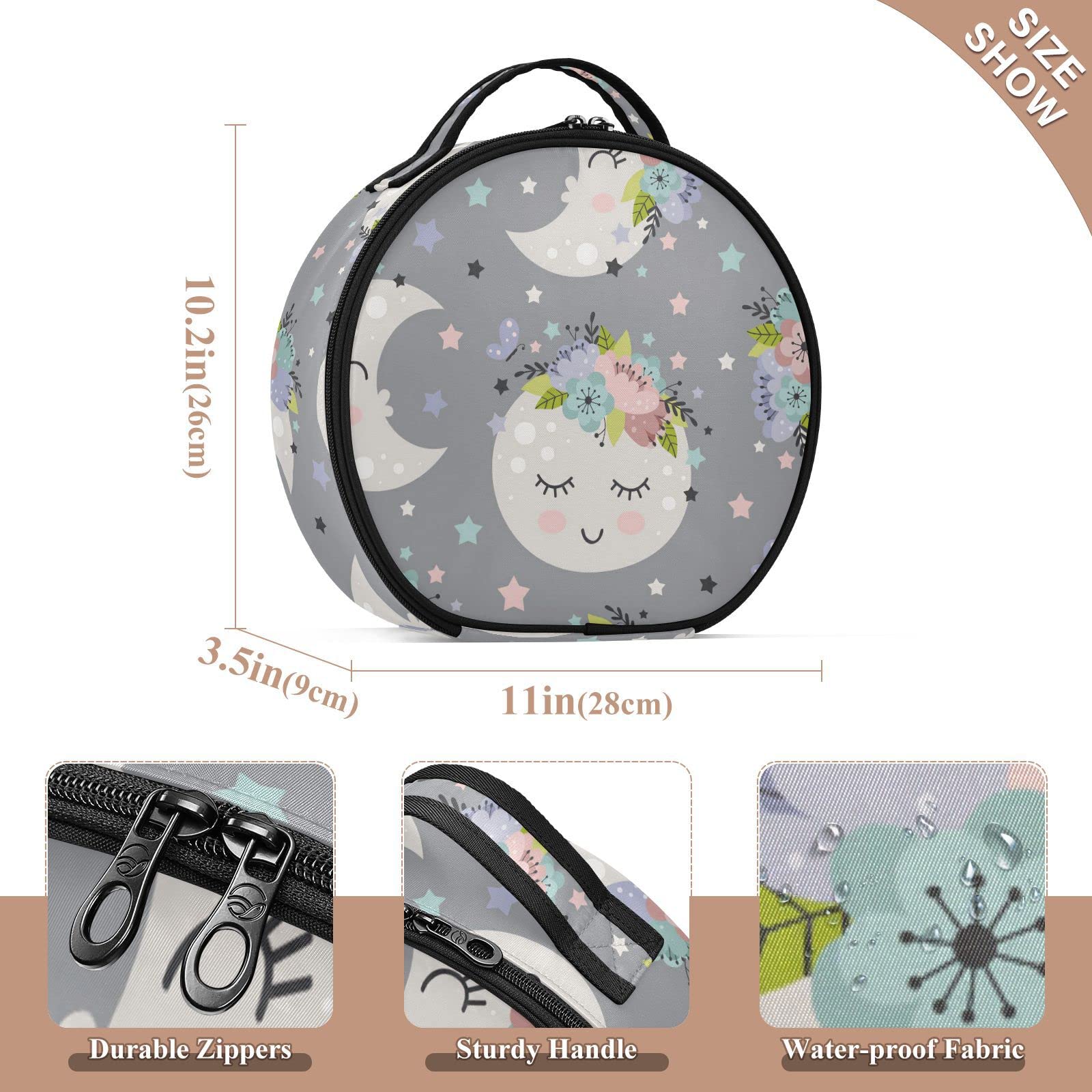 Linqin Travel Makeup Bag Organizer for Women - Portable Cosmetic Case with Adjustable Dividers, Moon Design Train Case for Toiletry, Jewelry & Brushes - Perfect for Travel, Home & Salon Use