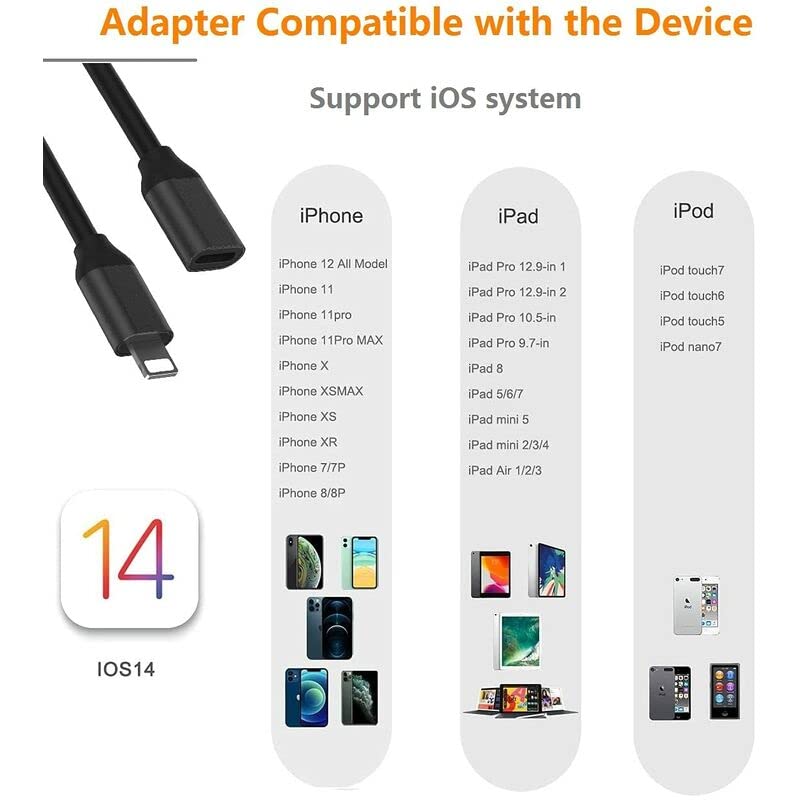 NBYILONG 3.3FT Lightning Extension Cable for iPhone - Fast Charging & Data Sync, Supports Audio/Video/Pictures - Durable Black Charger Extender (Perfect for Home, Office & Travel Use)
