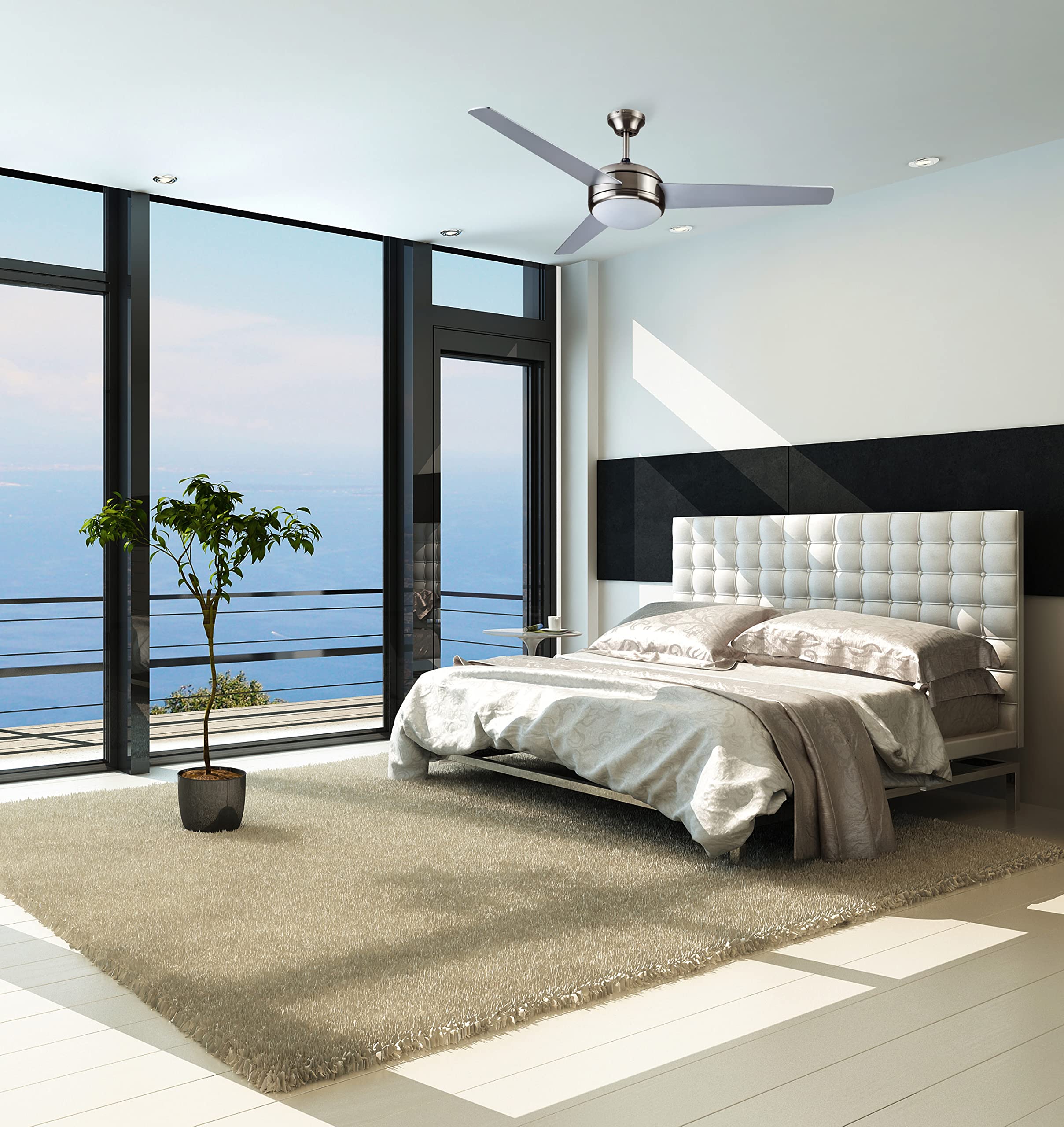 Design House 157339 Treviento 52-Inch Indoor Ceiling Fan with Light Kit in Satin Nickel Finish - Perfect for Living Room, Bedroom, and Office Spaces