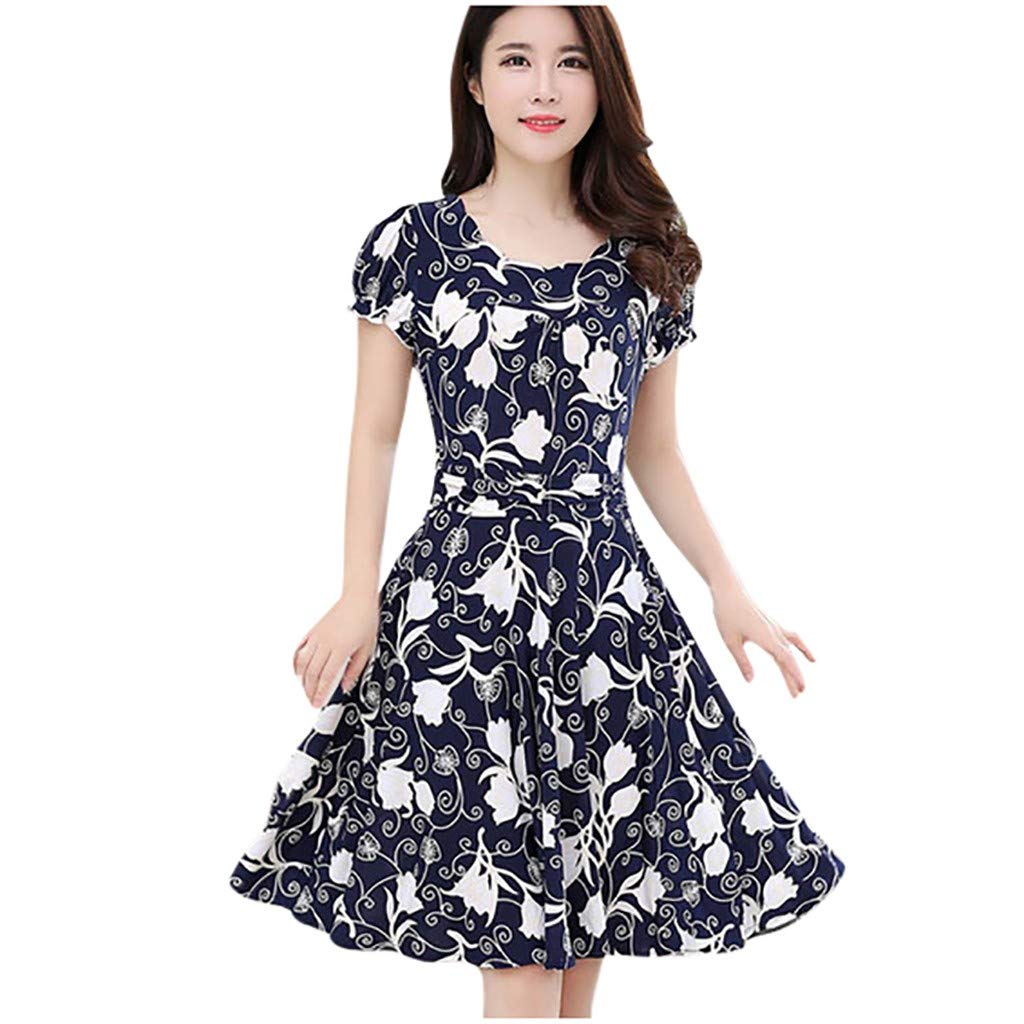 Elegant Knee-Length Sleeve Women's Dress - Fashion O-Neck Retro Print Summer Dress for Tall Women | Casual Wear, Beach Outings & Special Occasions
