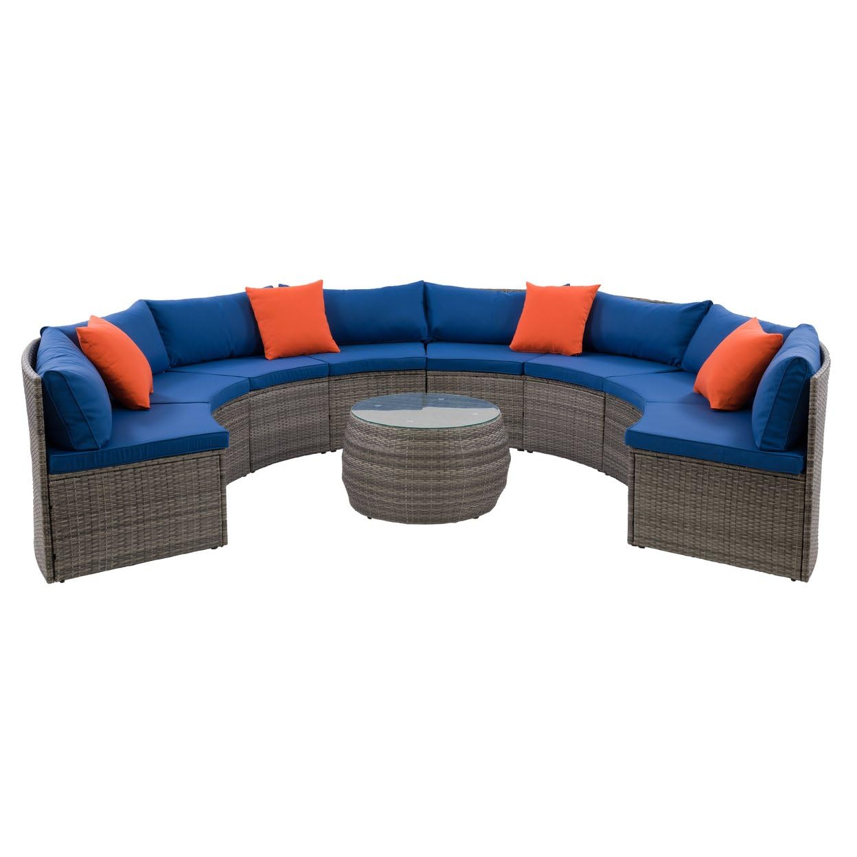 CorLiving 5-Piece Patio Sectional Set with Grey Frame & Oxford Blue Fabric Cushions - Outdoor Furniture for Backyard, Poolside & Garden Relaxation