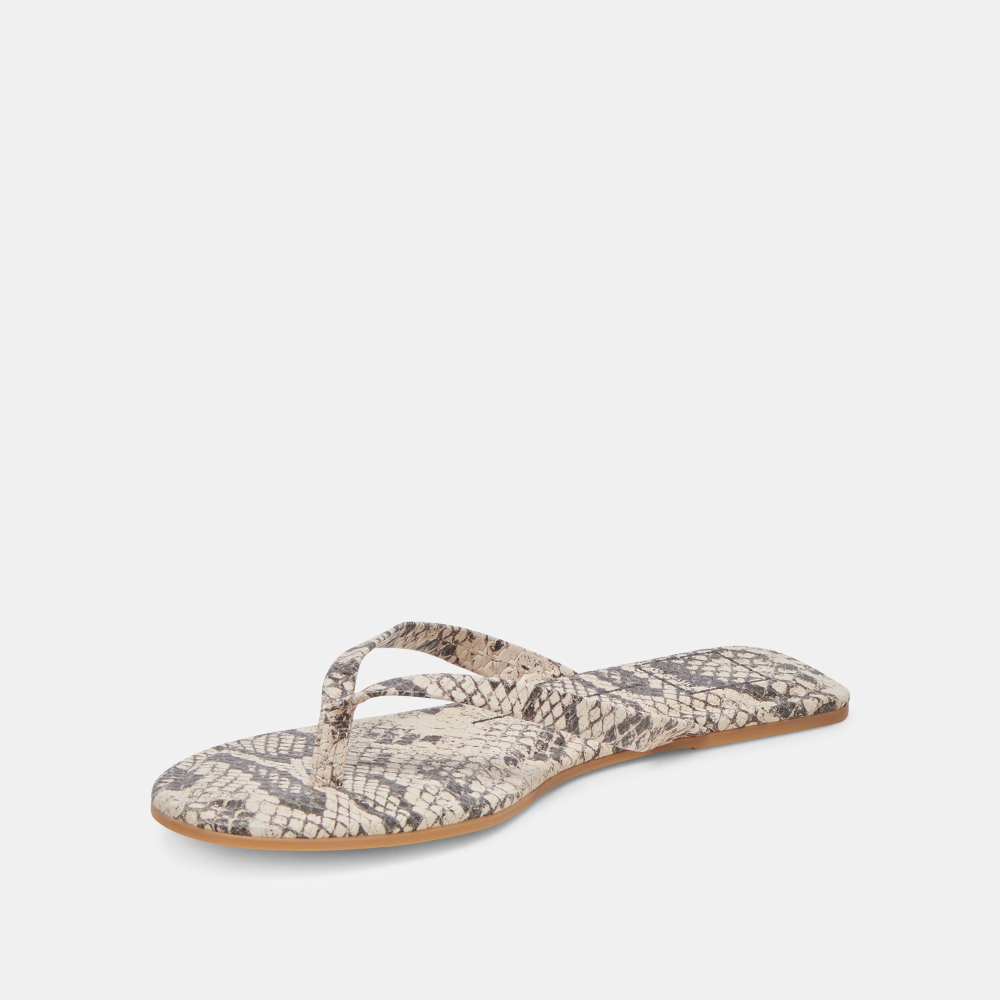 LAYNEY Women's Sandals - Black & White Embossed Snake Print Flat Sandals for Summer, Beach, and Casual Outfits