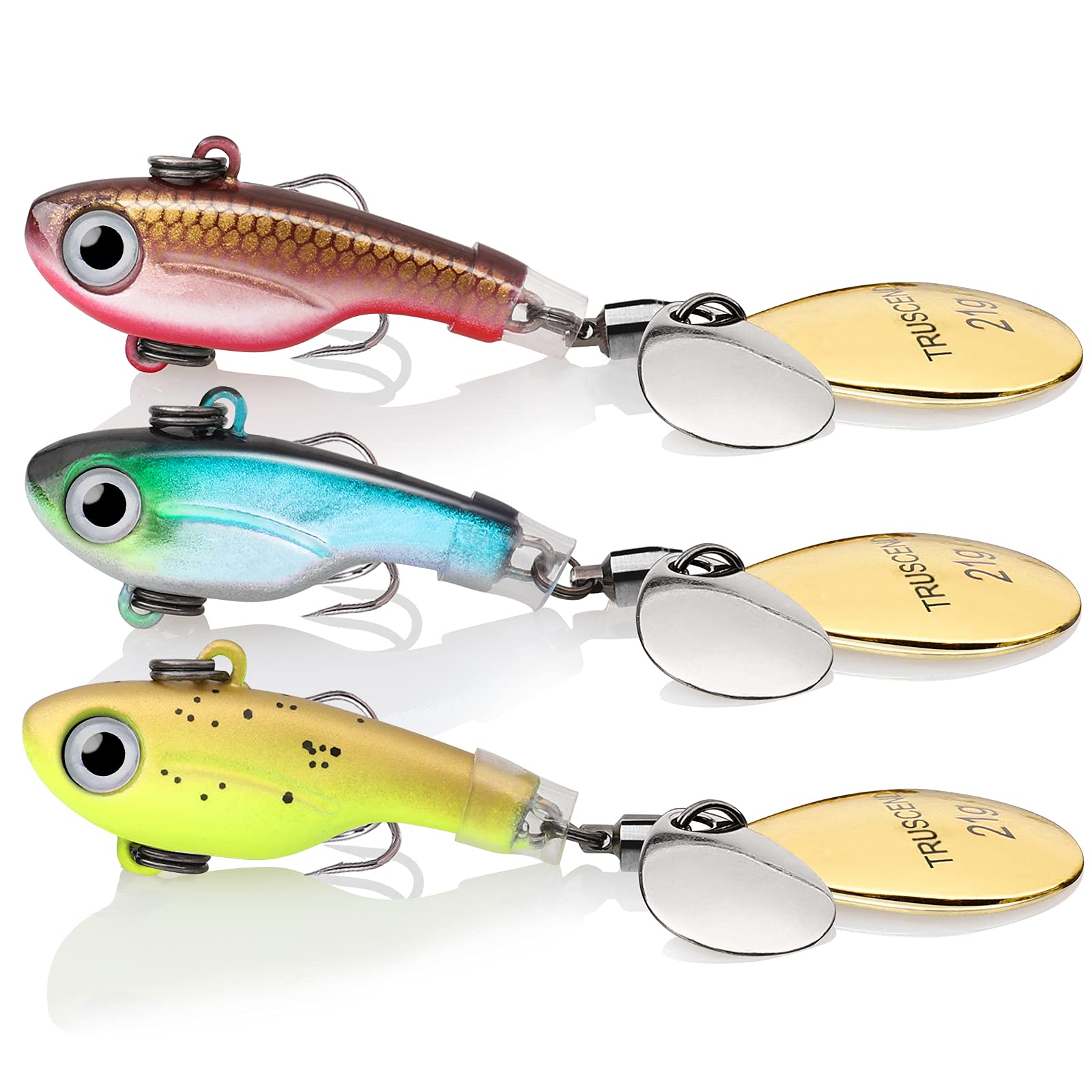 Truscend Premium Double Spoon Fishing Spinners - Nano-Plated Rooster Tail Lures with Copper Body & Blade for Bass, Trout, Walleye | High Action Blade Bait for Freshwater & Ice Fishing | Perfect for River, Lake, and Winter Angling Adventures