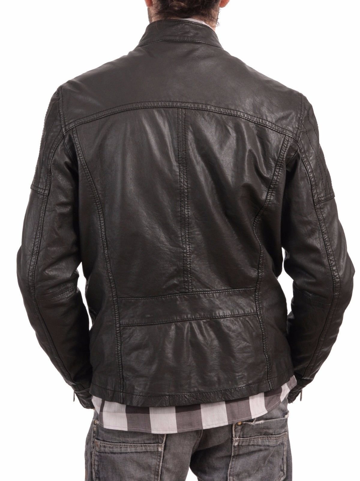 **Men's Distressed Leather Motorcycle Jacket - Stylish Biker Bomber Jacket with Zipper for Riding & Casual Wear - Black Outerwear**