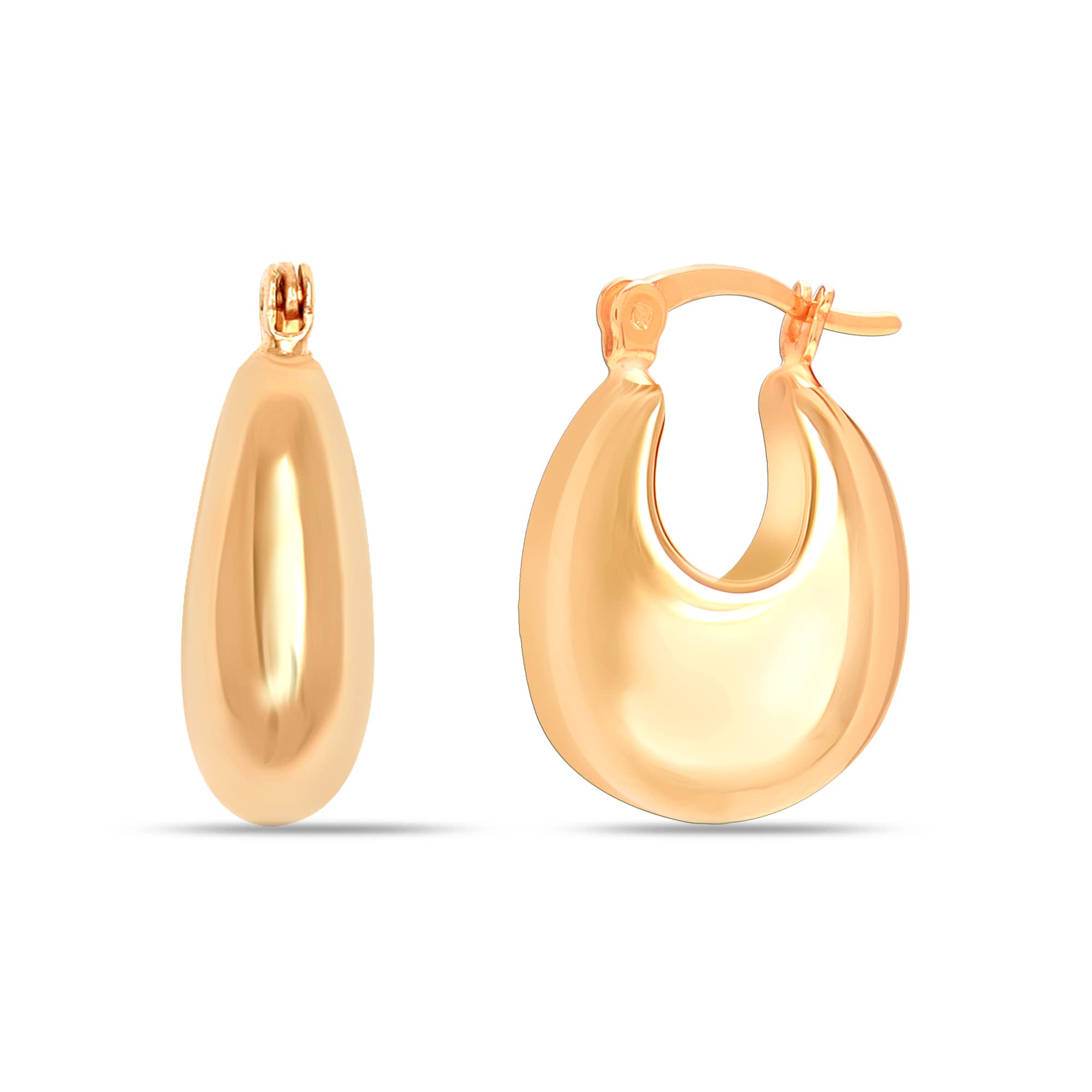 LeCalla 925 Sterling Silver Small Gold-Plated Hollow-Puff Shrimp Hoop Earrings for Women & Teens | Trendy Dainty Jewelry for Everyday Wear, Parties & Gifts