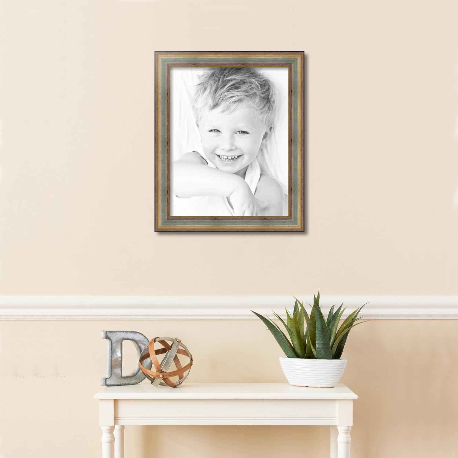 ArtToFrames 16x20 Inch Silver Wood Picture Frame with Gold Accents - Premium Wall Decor for Living Room, Bedroom & Office (WOMD1087-16x20)