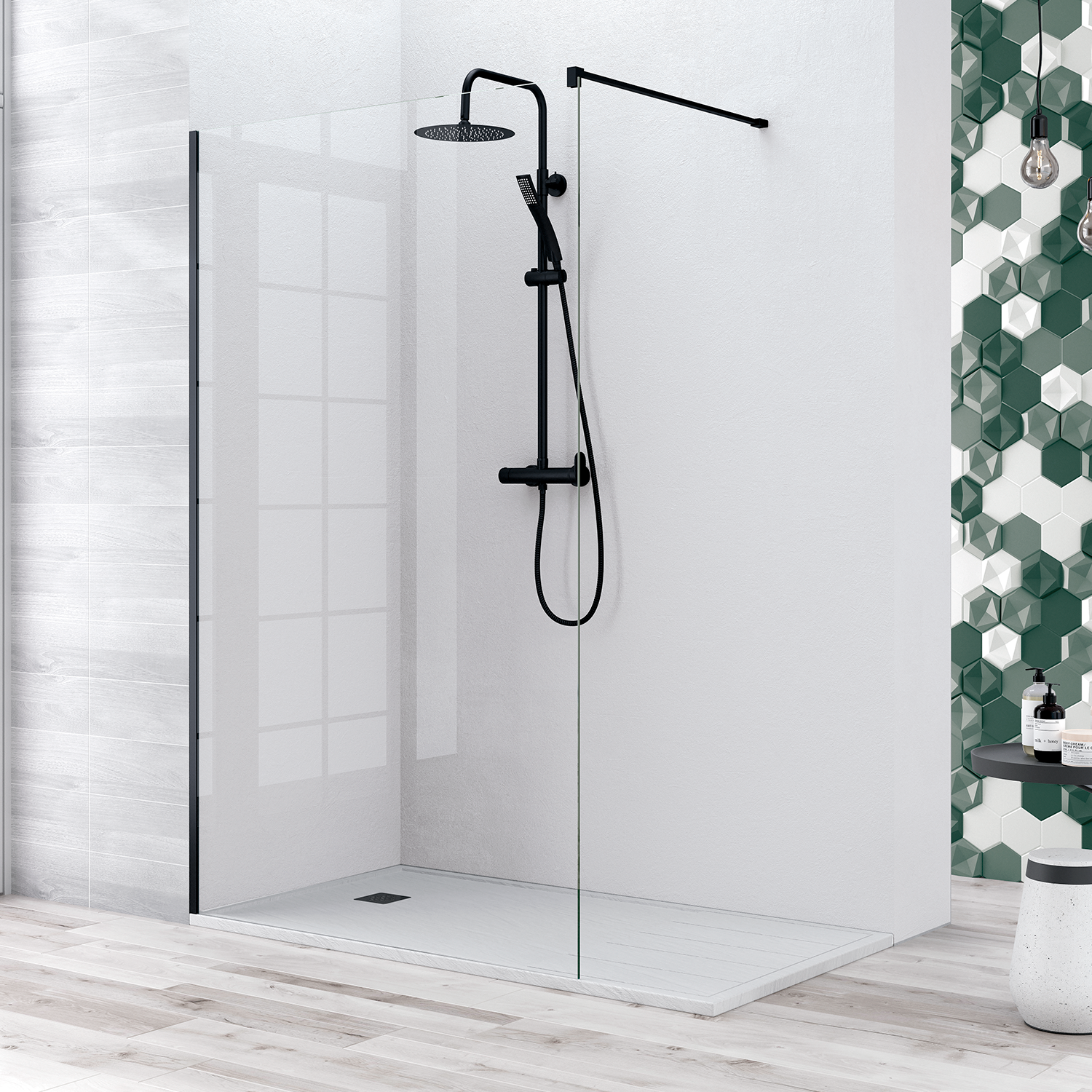 DAX Rio Fixed Shower Screen Door 1/3 in. (8mm) - Tempered Glass Bathroom Enclosure for Walk-In Showers, Bathtubs & Wet Rooms - Waterproof & Easy to Clean