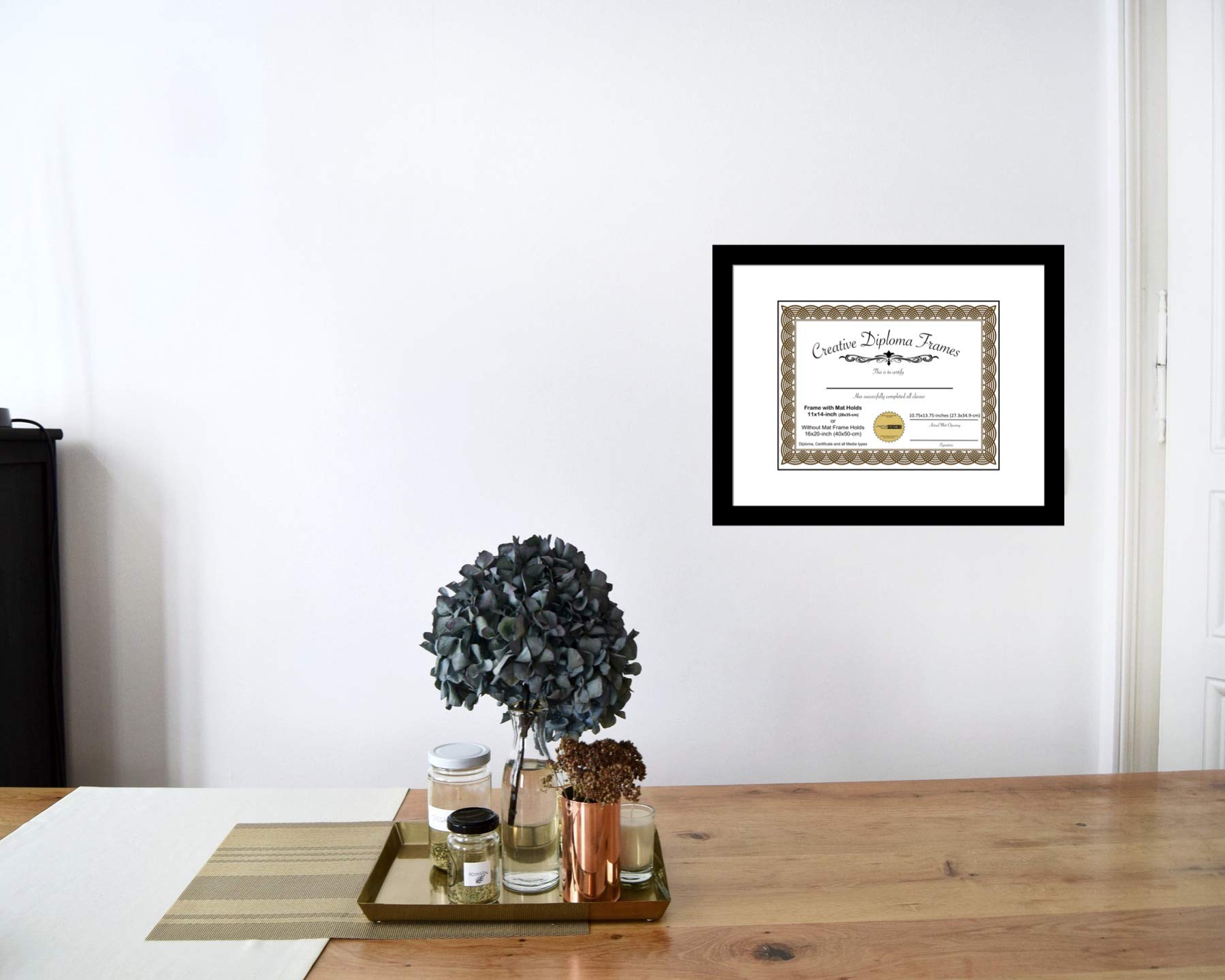 11x14 Classic Black Diploma Picture Frame with White Mat, Glass, Easel & Wall Hangers - Holds 16x20 Photos Without Mat - Perfect for Graduation, Office Decor & Home Display