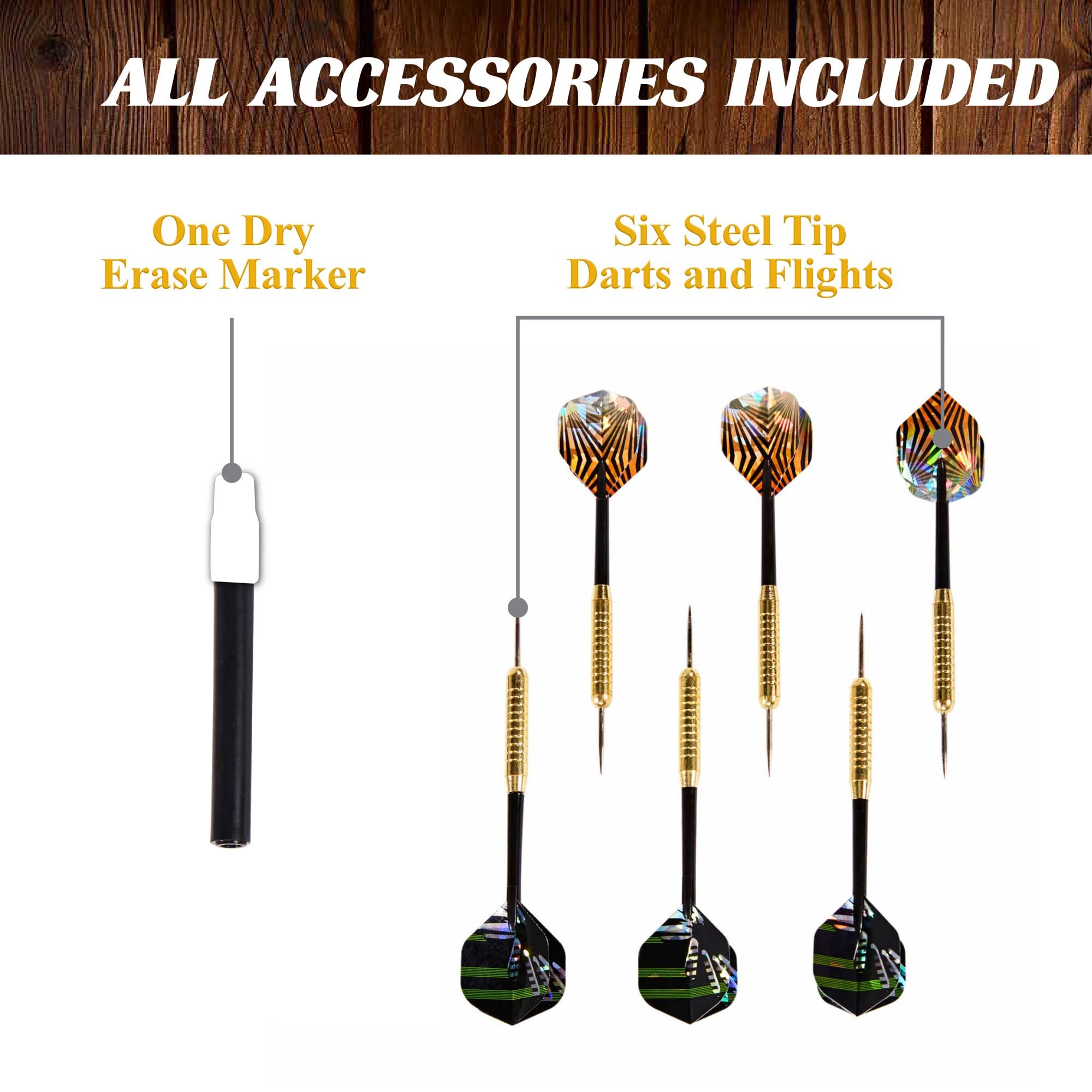 40 Inch Wooden Dartboard Cabinet Set with LED Lights - Large Dart Board for Adults, Includes 6 Steel Tip Darts (Brown/Black) - Perfect for Home Bar, Game Room, Playroom, and Man Cave Entertainment