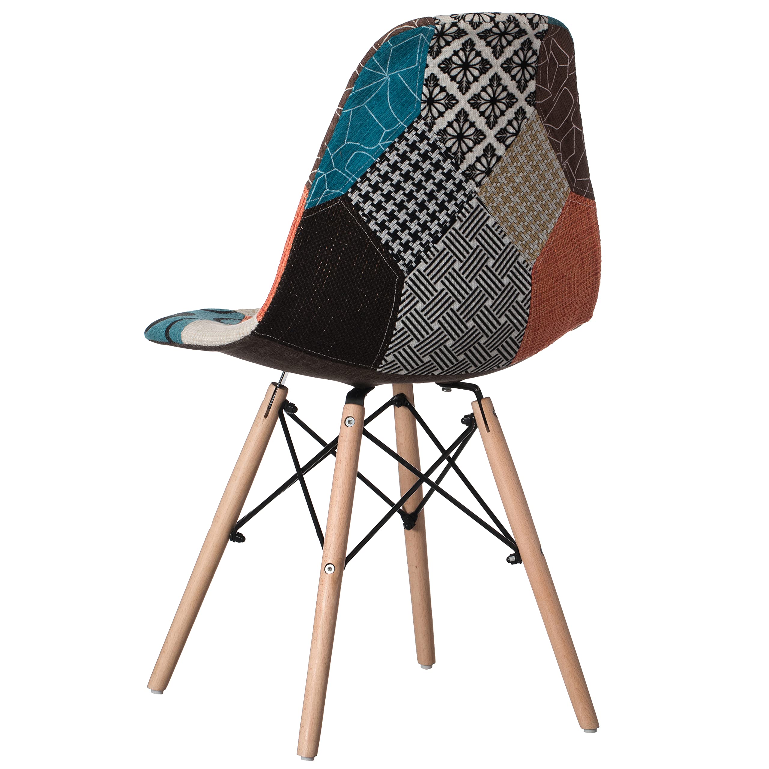 Modern Fabric Patchwork Chair with Wooden Legs - Set of 4 for Kitchen, Dining Room, Entryway & Living Room - Comfortable & Stylish Seating for Home Decor