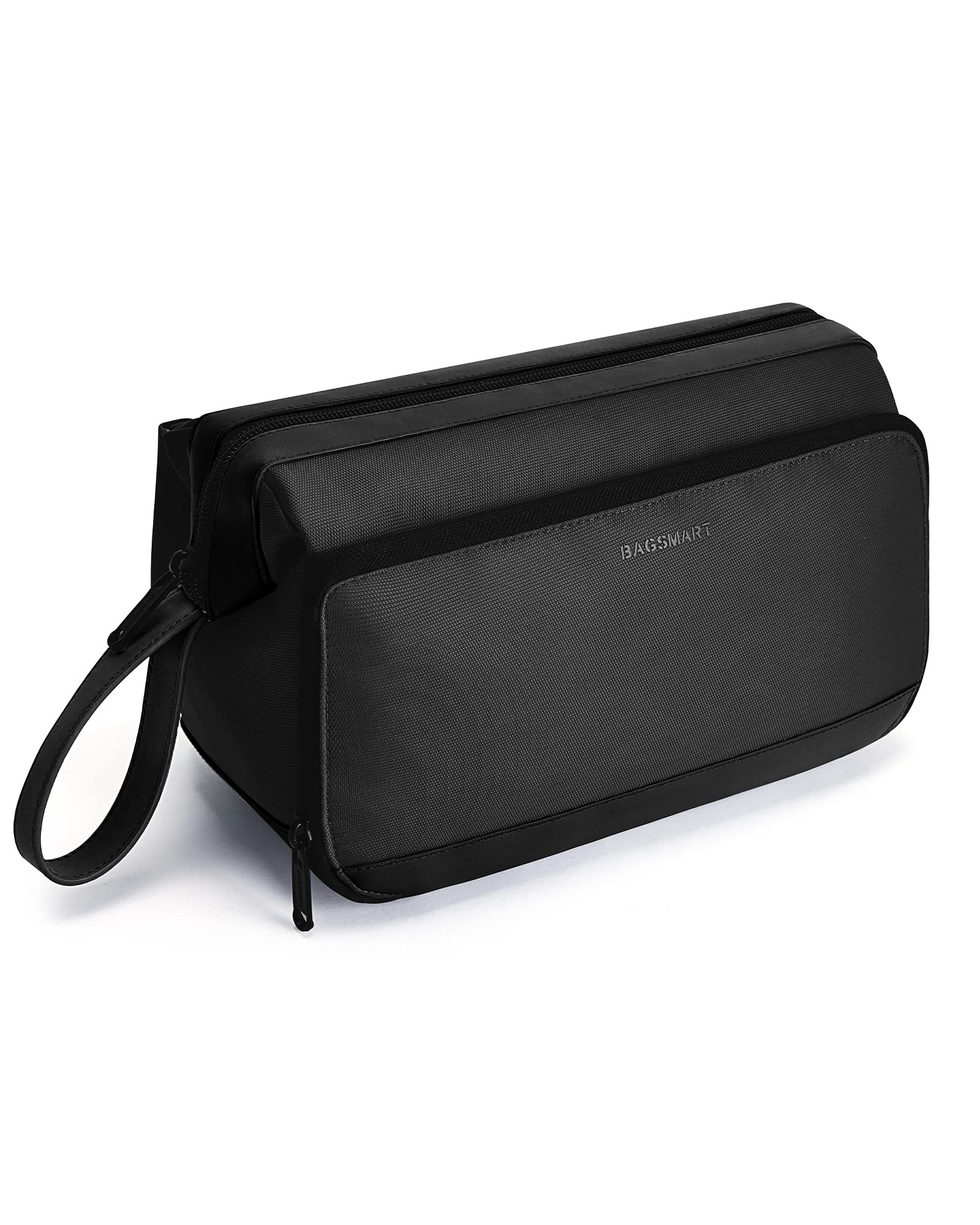 BAGSMART Waterproof Travel Toiletry Bag for Men - Large Opening Dopp Kit with Hanging Hook, Shaving & Hygiene Organizer for Bathroom, Gym, Camping (Black) - Perfect for Business Trips & Vacation Essentials