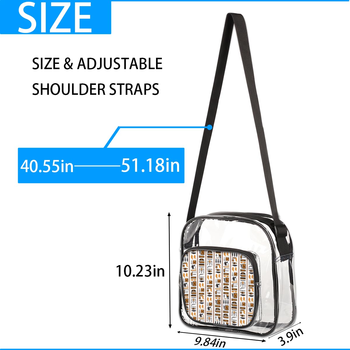 Egyptian Culture Clear Crossbody Purse - Mularoka Art Design Stadium Approved Transparent Bag for Women & Men | Perfect for Festivals, Sports Events, Concerts & Travel Security Checks