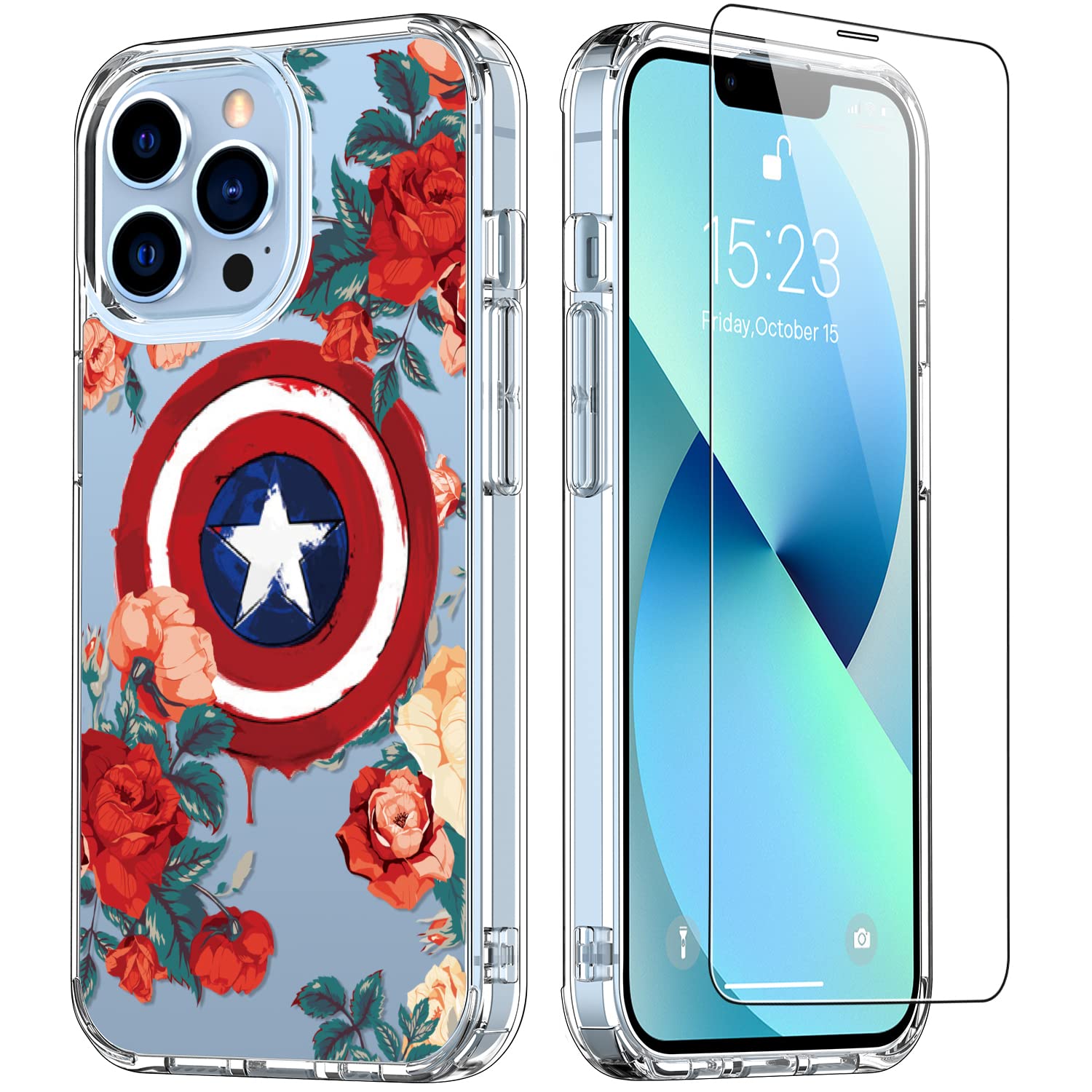 LUHOURI iPhone 13 Pro Max Case with Screen Protector - Crystal Clear Fashion Phone Cover for Women, Slim Fit Durable Protective Case for 6.7