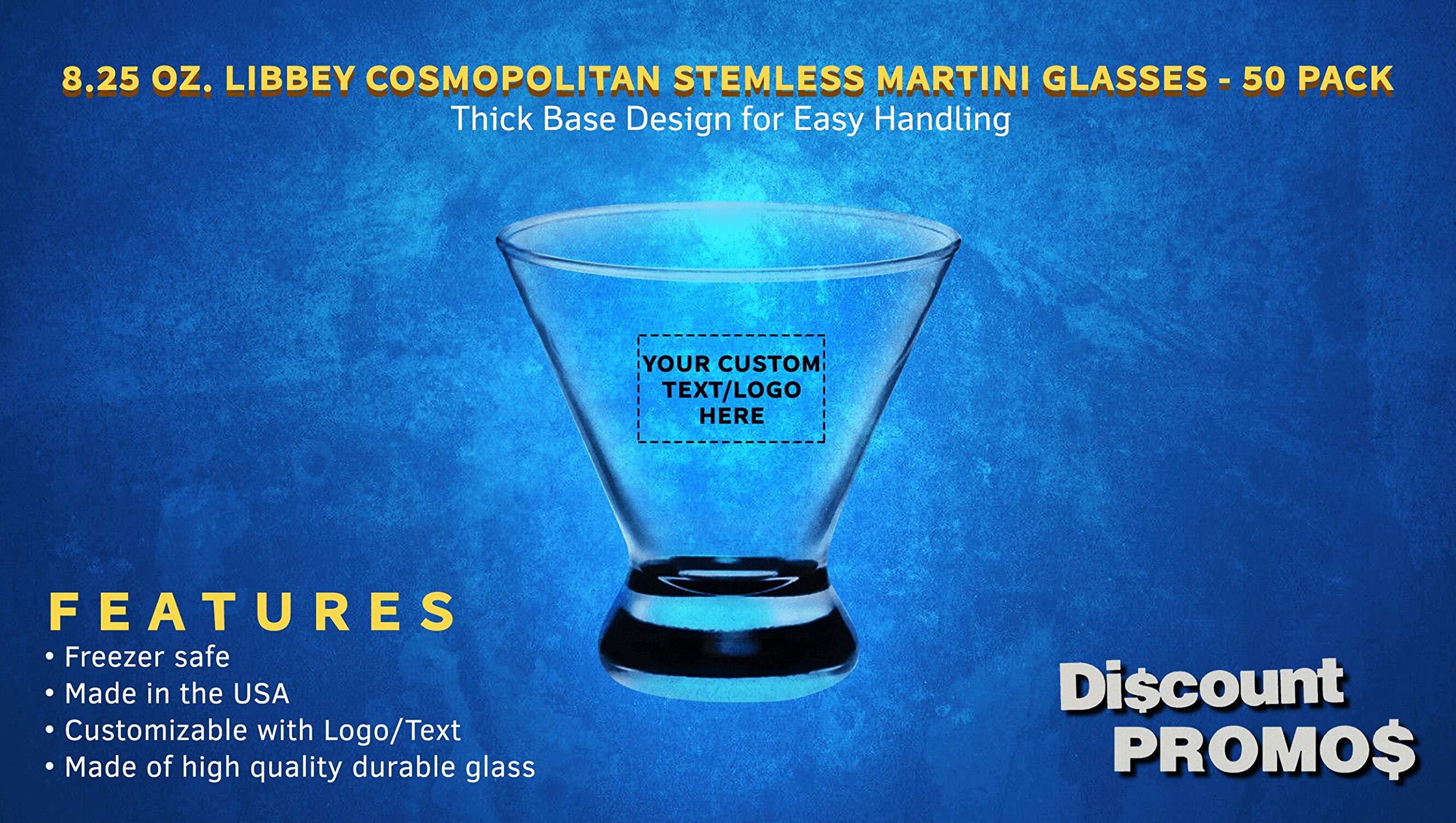 Custom Libbey Martini Glasses 8.25 oz (Set of 50) - Personalized Bulk Barware for Cocktails, Weddings & Events - Elegant Black Glassware - Perfect for Home Bars, Bachelorette Parties & Corporate Gifts