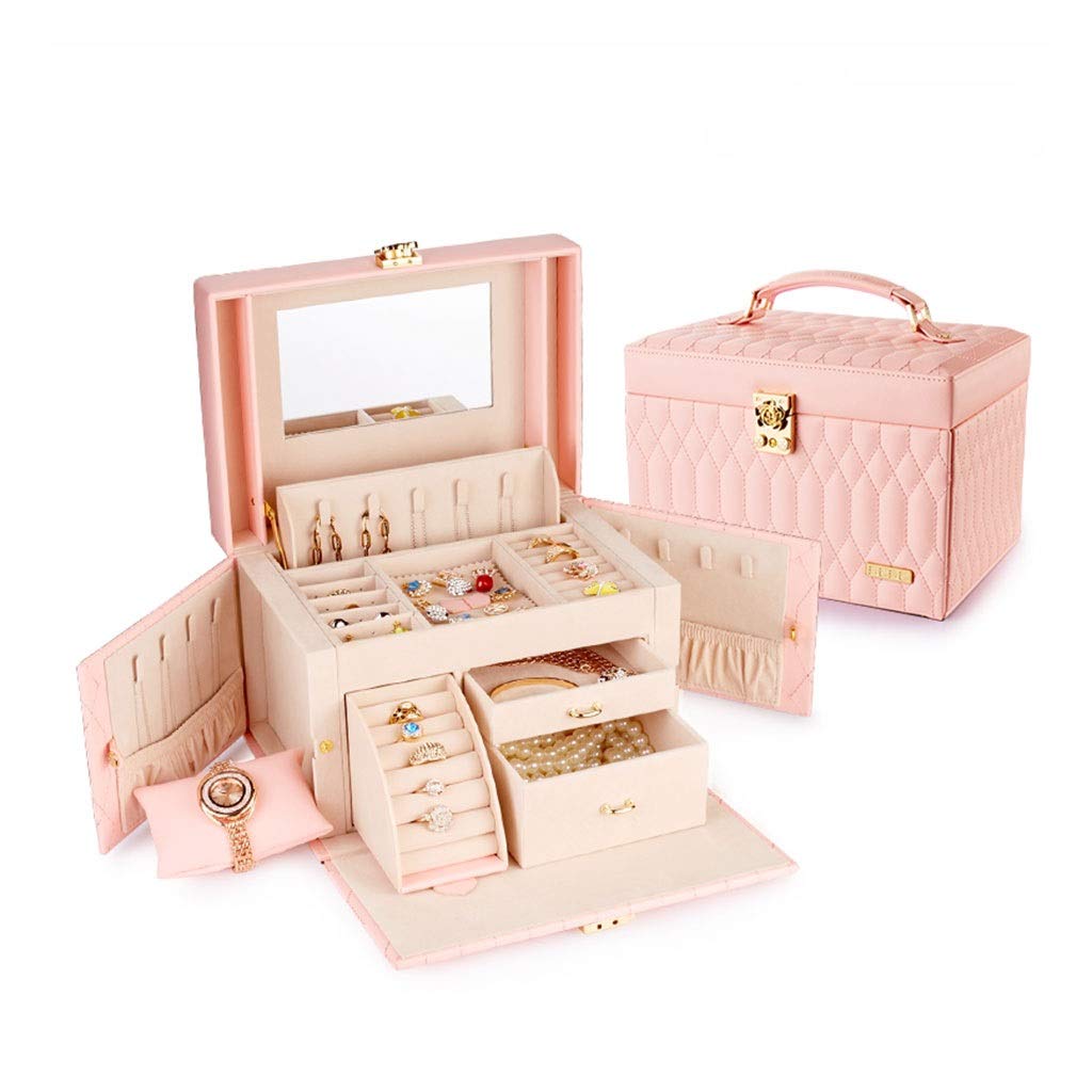LICHUAN Jewelry Box with Key Lock - Large Capacity Multi-Layer Jewelry Organizer for Women, Pink Jewelry Storage Box - Perfect for Valentine's Day, Wedding Gifts, and Home Accessories Organization