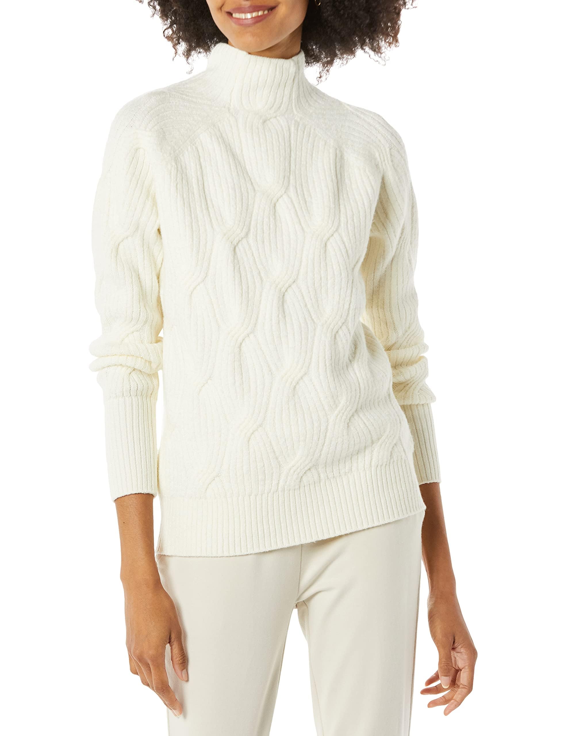 Amazon Essentials Women's Soft Touch Funnel Neck Cable Knit Sweater - Cozy Winter Pullover for Casual Outfits & Office Wear