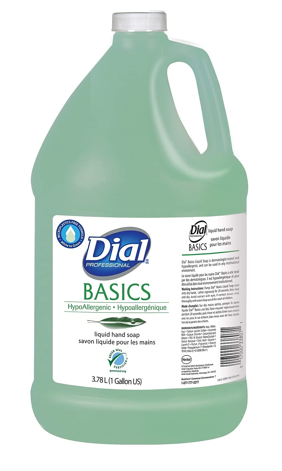 Dial Basics Liquid Hand Soap Refill - 33.8 fl oz | Antibacterial Hand Wash for Kitchen, Bathroom & Office | Eco-Friendly Soap Refill Pack