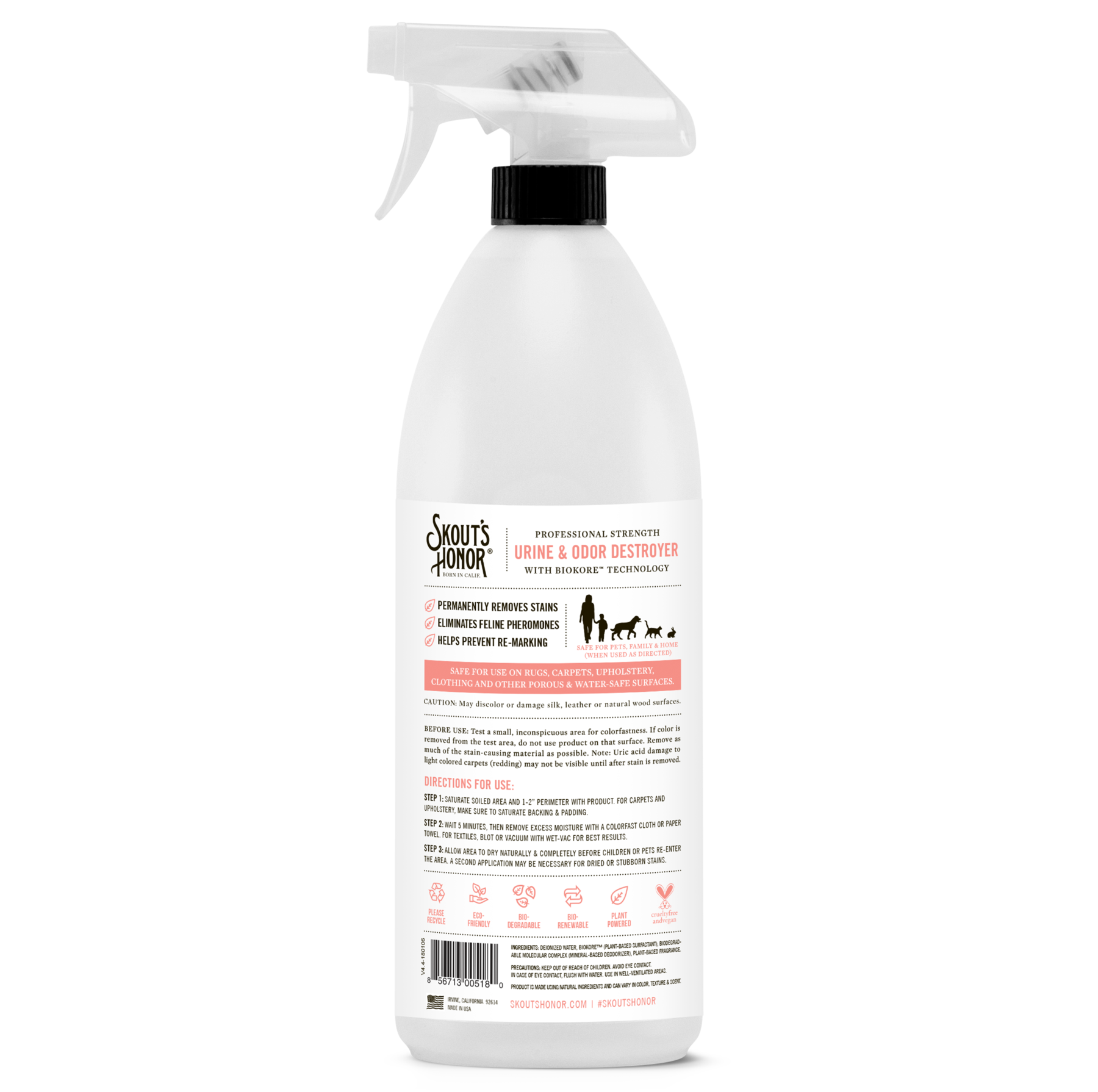 Skout's Honor Feline Urine & Odor Destroyer Spray - 32oz Cat Litter Box Deodorizer for Strong Pet Smells - Eliminates Stains & Odors from Carpets, Furniture & Floors - Perfect for Multi-Cat Homes & Litter Box Areas
