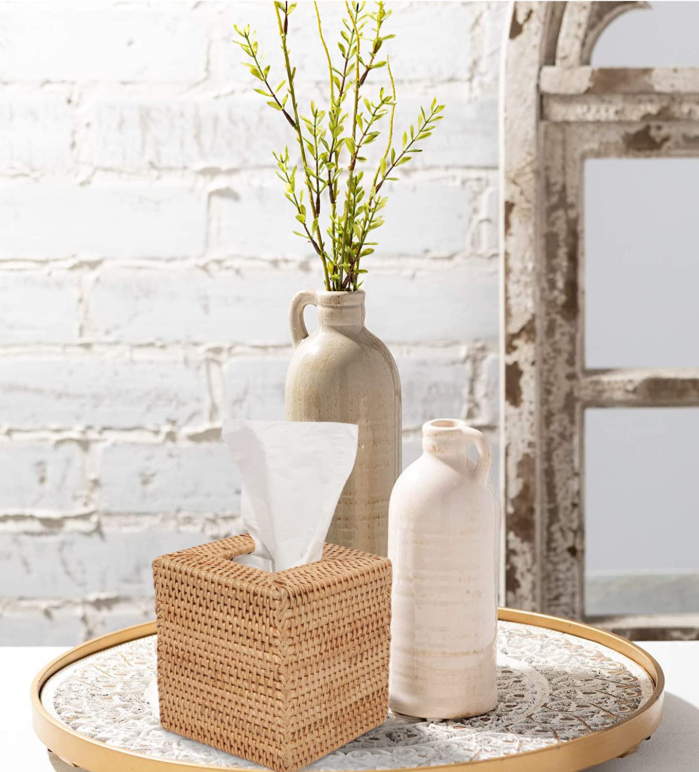 Livelab Square Rattan Tissue Box Cover - Hand Woven Natural Wicker Tissue Holder, Decorative Napkin Organizer for Home & Office | Bathroom, Living Room, Bedroom Decor